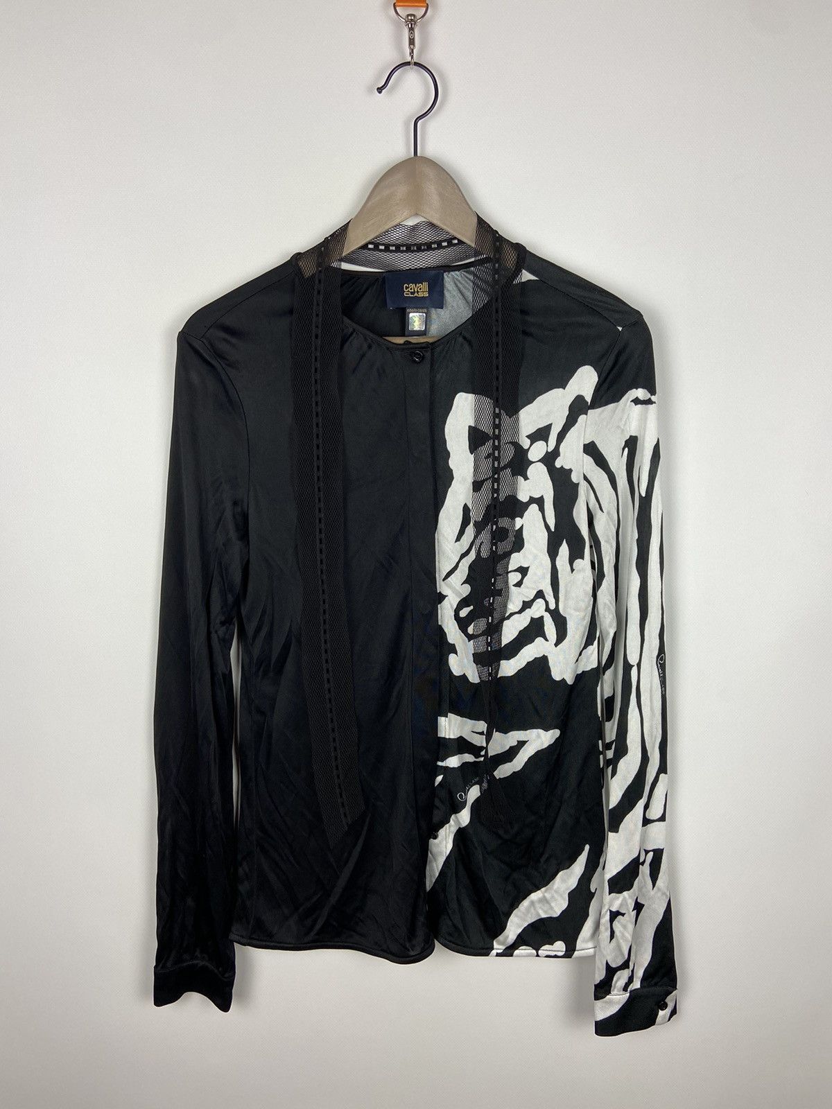 Cavalli Class × Designer Cavalli Class Black Womens Blouse Button Roberto Cavalli Size M / US 6-8 / IT 42-44 - 1 Thumbnail