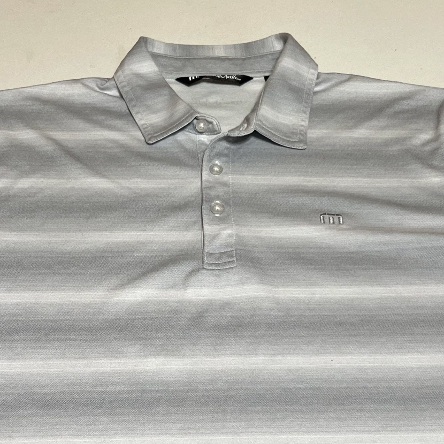 TravisMathew Travis Mathew Polo Mens Medium Grey White Short Sleeve Striped Beach Camping Size US M / EU 48-50 / 2 - 2 Thumbnail