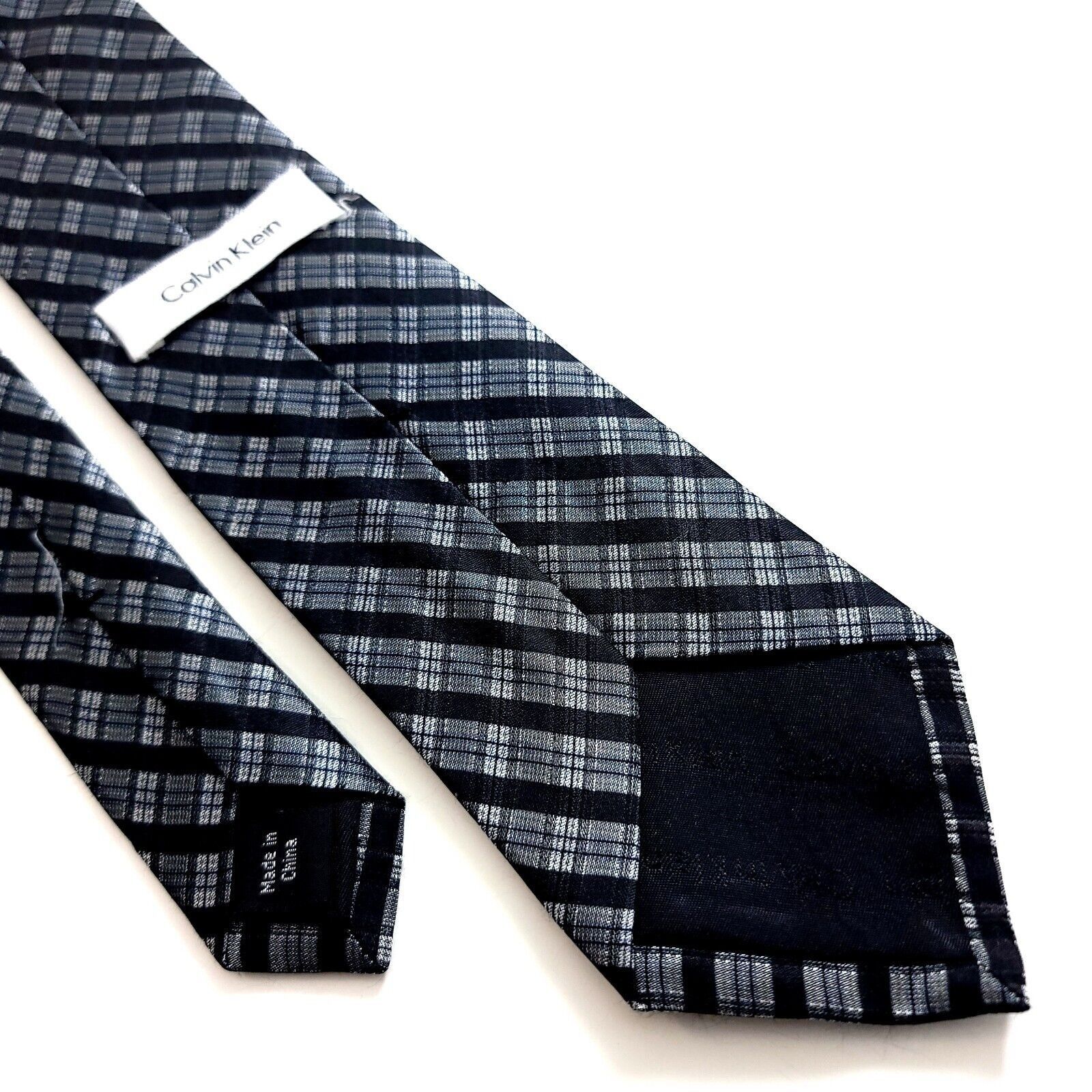 Calvin Klein Calvin Klein Gray Black Plaid Woven Silk Tie Size ONE SIZE - 5 Thumbnail
