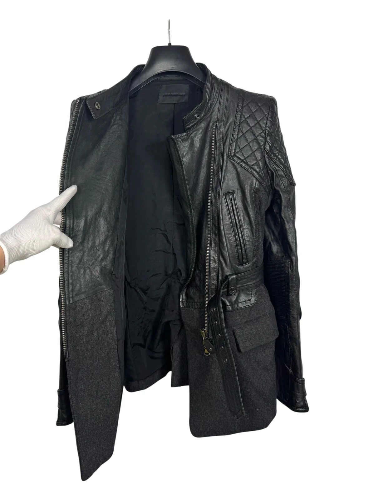 Diesel Black Gold Biker Belted Jacket Leather Wool size 40