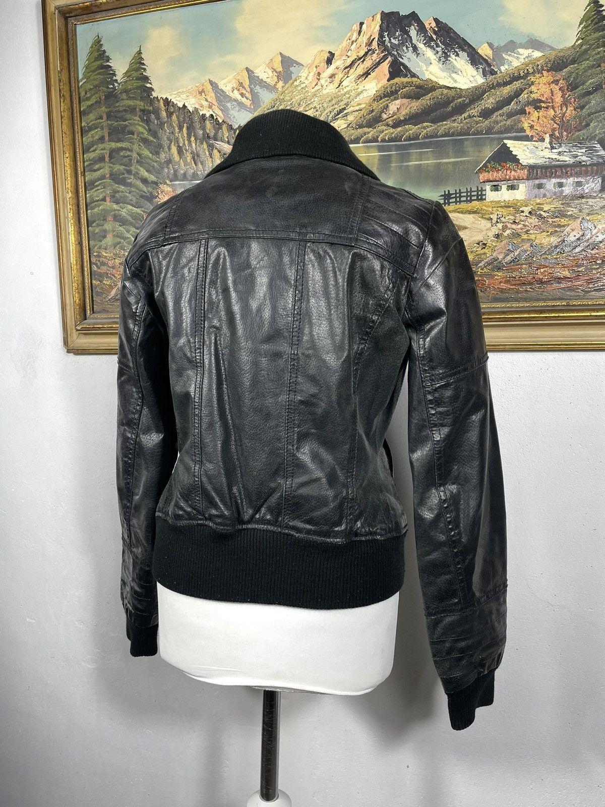 Vintage Washed Black Retro 90s Genuine Real Leater Bomber Punk Rock Size L / US 10 / IT 46 - 9 Thumbnail