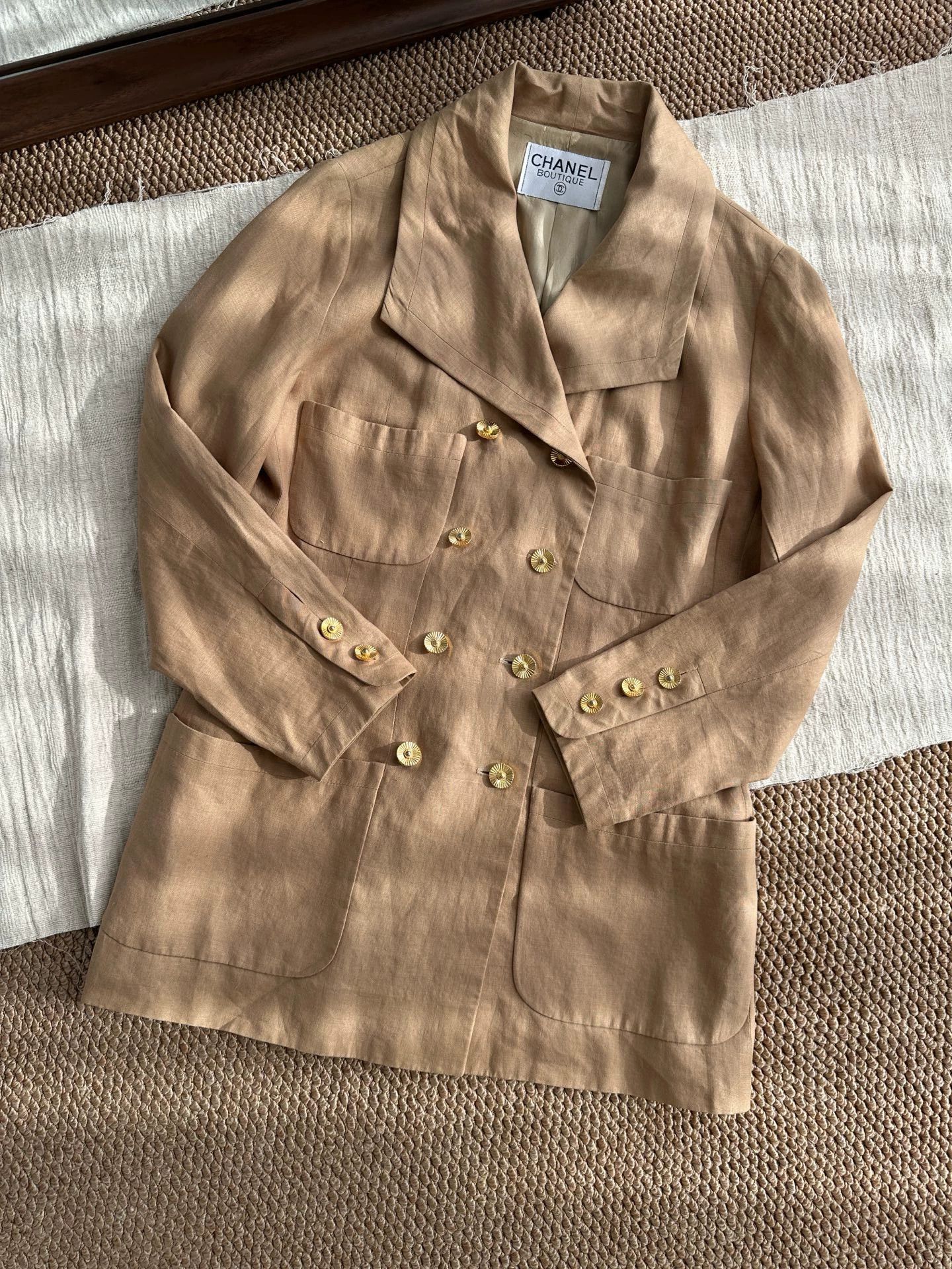 Chanel CHANEL Gold-Button Linen-Silk 4-Pocket DB Jkt Wmn Brown Size L / US 10 / IT 46 - 5 Thumbnail