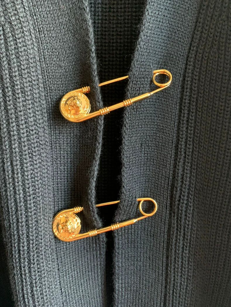 Versace Versace Gold pin black sweater cardigan jacket Size S / US 4 / IT 40 - 1 Thumbnail