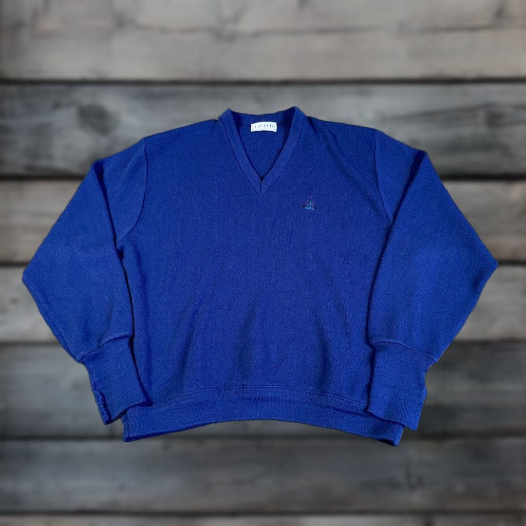 Izod VTG 80s IZOD V-Neck Sweater Adult XL Blue Lightweight Knit USA Made Preppy Size US XL / EU 56 / 4 - 1 Thumbnail