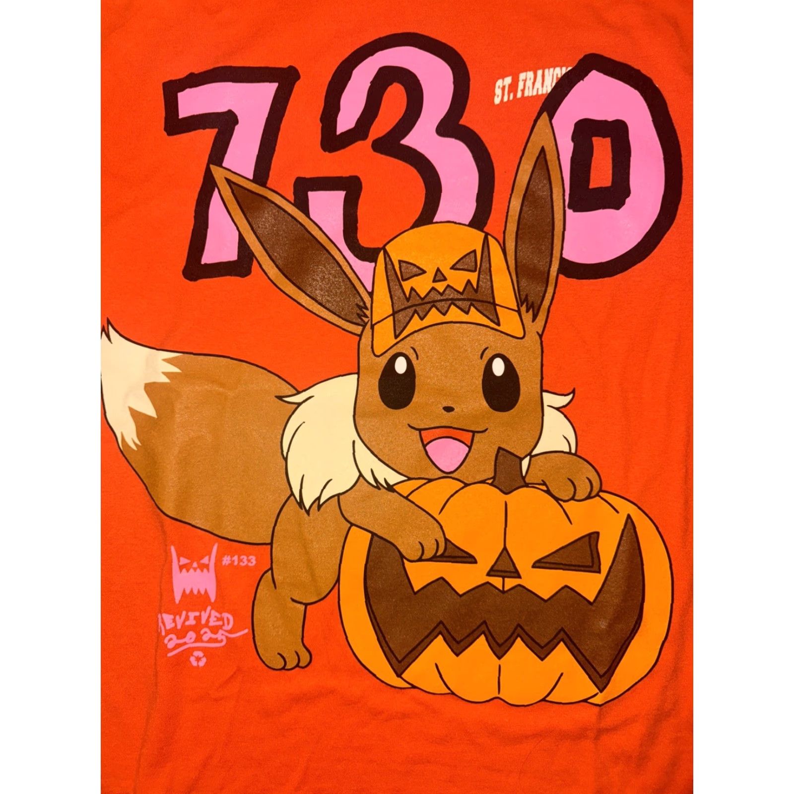 Vintage Asspizza x Pokémon Halloween Eevee T-Shirt Orange Large 22x28 Graphic Print Crew Neck Cotton Mens Size US L / EU 52-54 / 3 - 2 Thumbnail