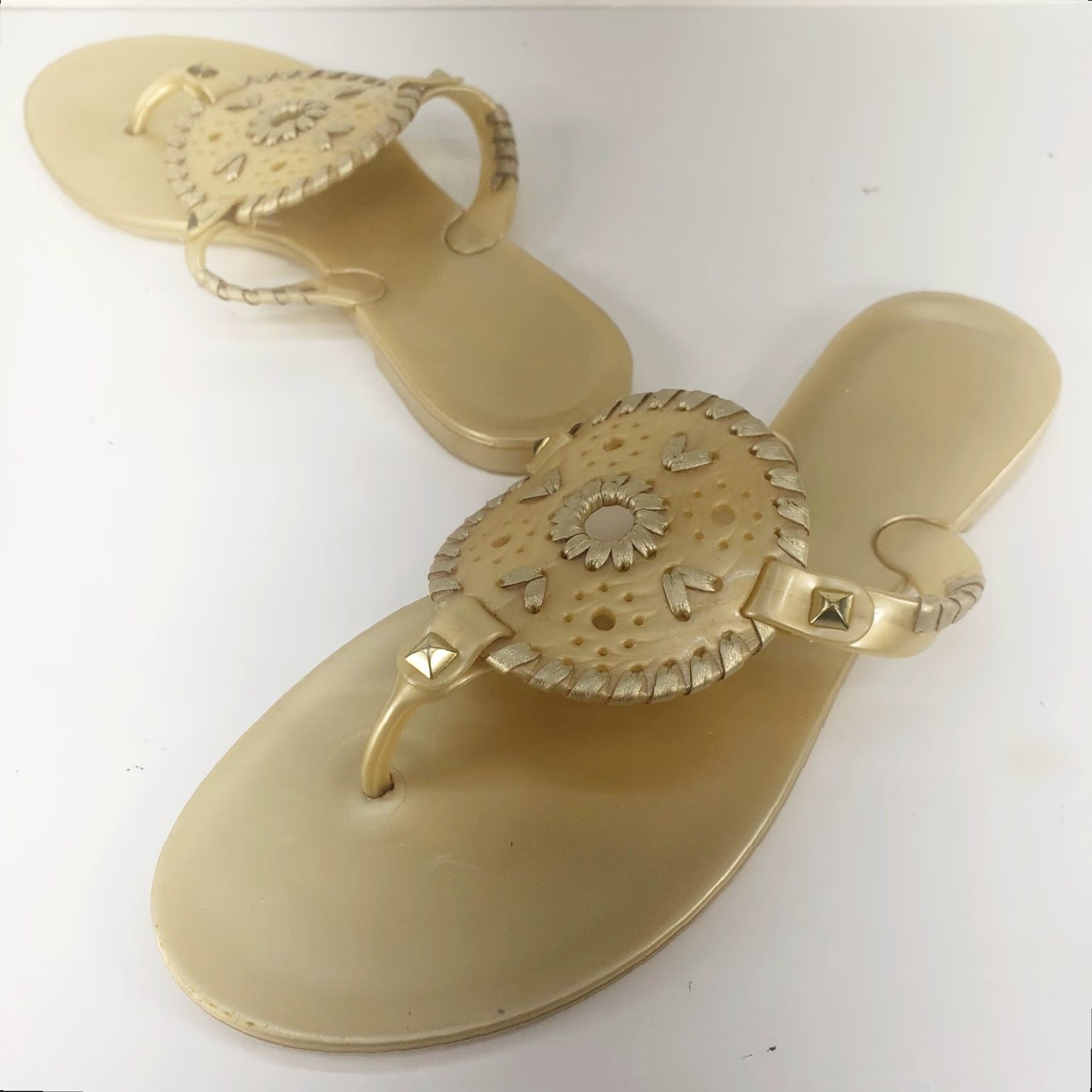 Jack Rogers JACK ROGERS Georgica Womens Sandal Slip-On Gold Jelly Whip Stitch Medallion Studded Flat Heel 7 US Womens Size US 7 / IT 37 - 2 Thumbnail