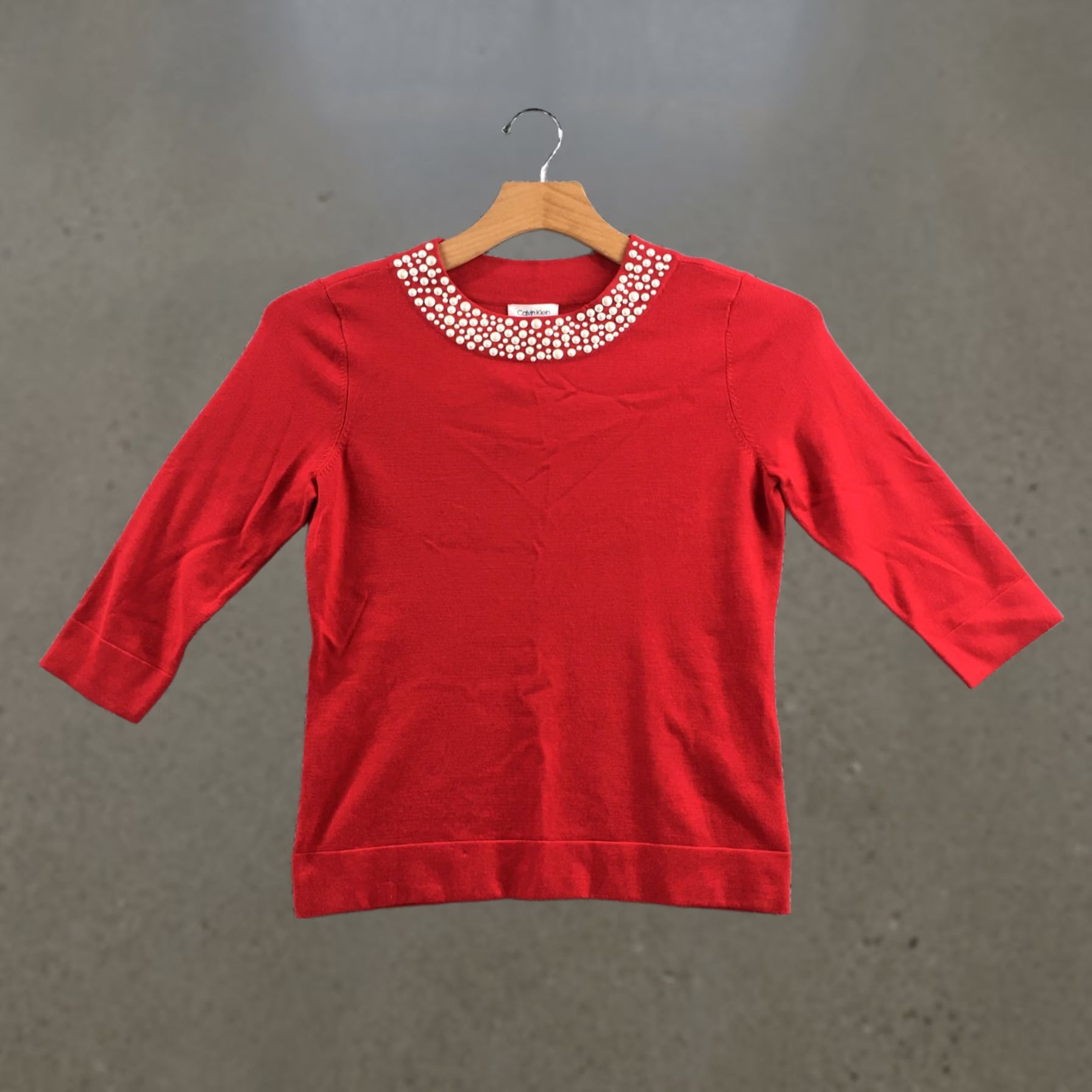 Calvin Klein Calvin Klein Sweater Womens S Red Knit 3/4 Sleeve Casual Pullover Crew Neck NEW Size S / US 4 / IT 40 - 1 Thumbnail