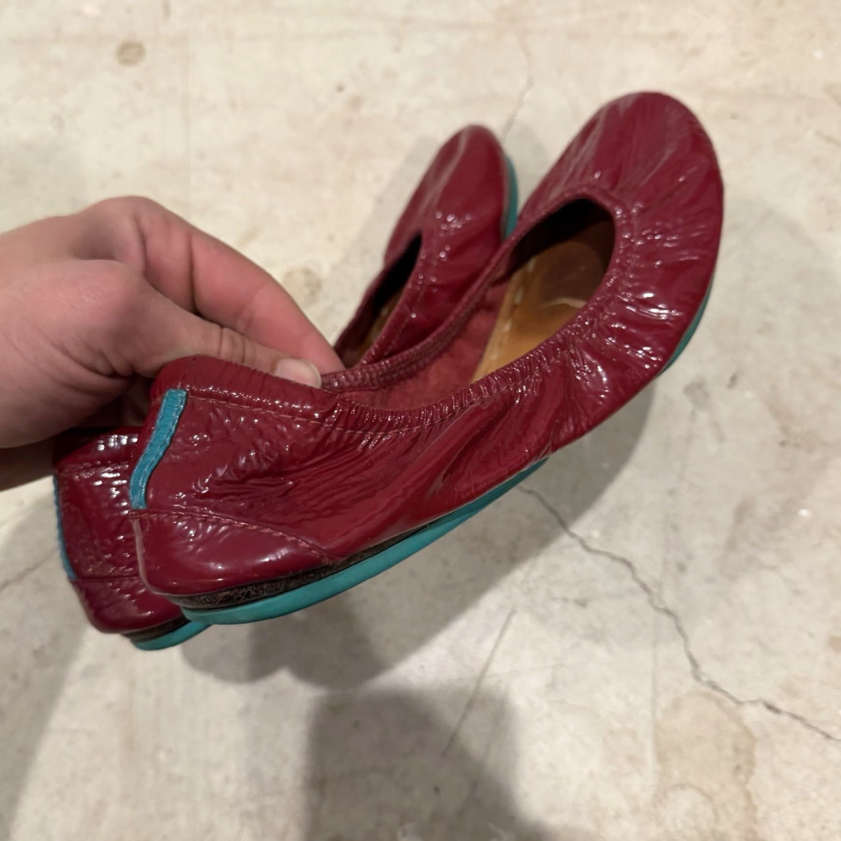 Vintage Tieks Ballet Flats Women 8 Ruby Red Patent Leather Flat Slip On City 90s? Wait not. No extra. Size US 8 / IT 38 - 3 Thumbnail