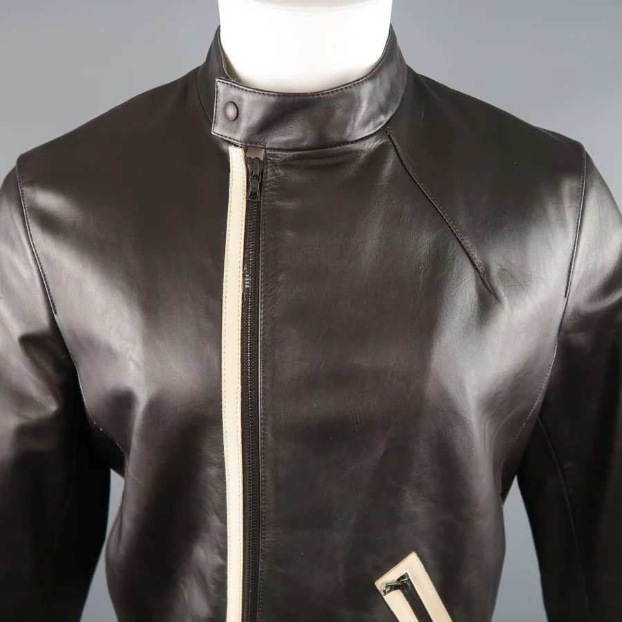 Neil Barrett ‘NEIL BARRETT’ Brown Leather Moto Inspired Jacket Size US L / EU 52-54 / 3 - 7 Thumbnail