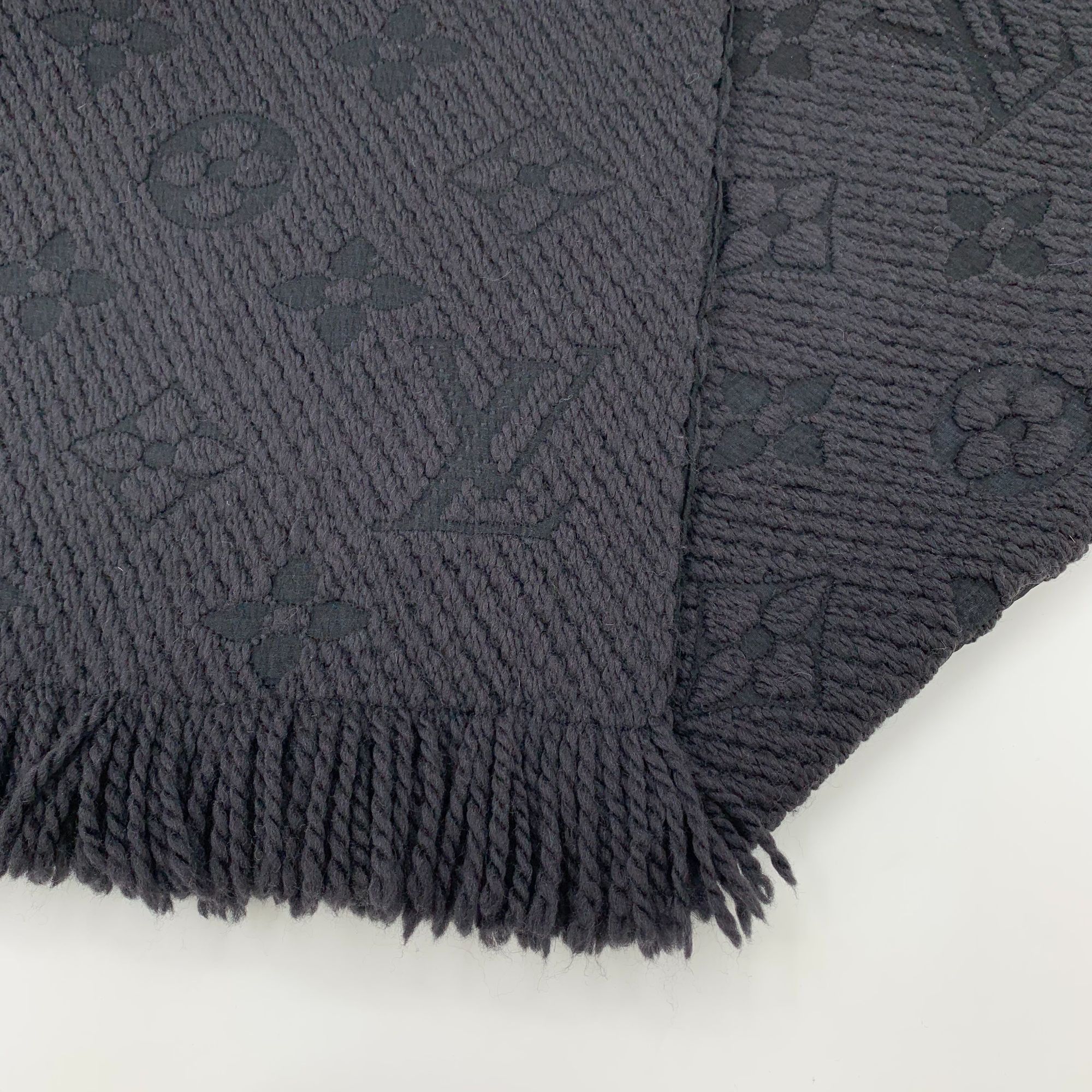 Louis Vuitton Louis Vuitton Dark Grey Wool & Silk Logo Fringe Scarf Size ONE SIZE - 5 Thumbnail