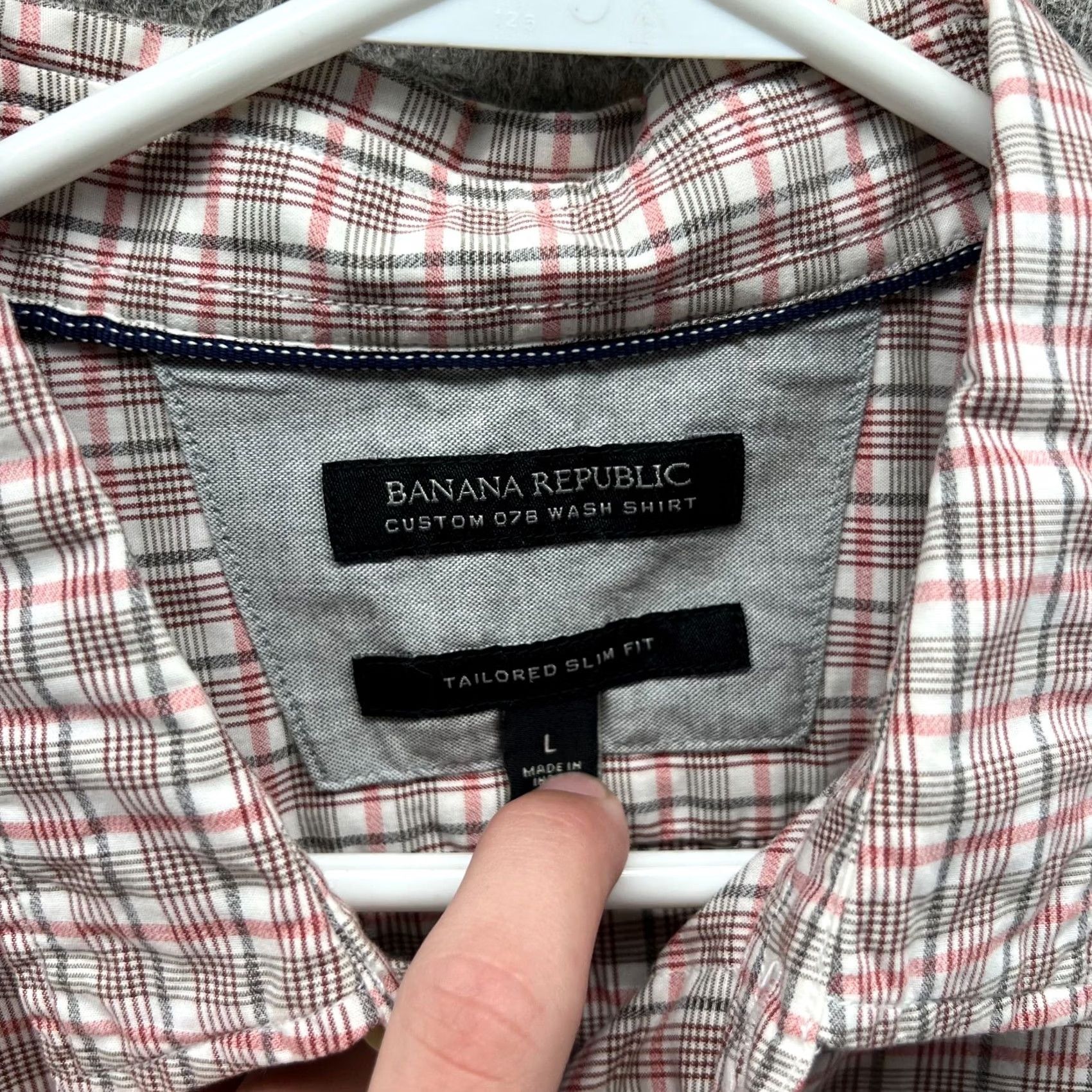 Banana Republic Banana Republic Shirt Mens Large White Red Button-Down Plaid Slim Wash 078 Size US L / EU 52-54 / 3 - 4 Thumbnail