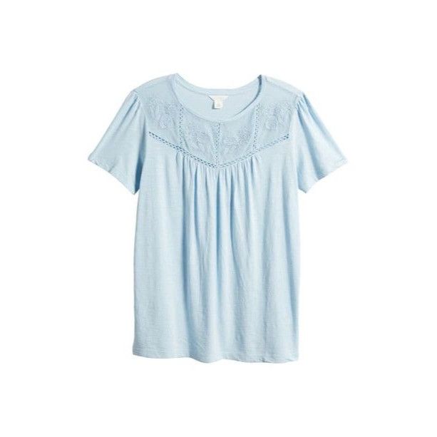 Other Caslon Embroidered Yoke Tee in Blue Falls, Sz. XXS Size XXS / US 00 / IT 34 - 1 Thumbnail