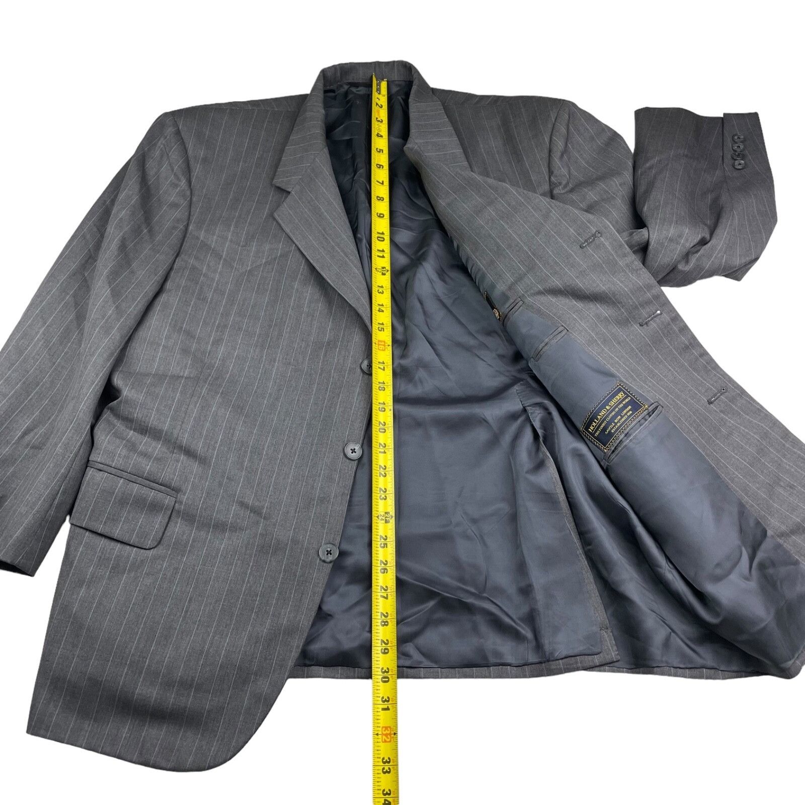 Holland & Sherry Holland & Sherry x Filo A Mano Men's Suit Gray/Blue Stripe • Size 48R - 12 Thumbnail
