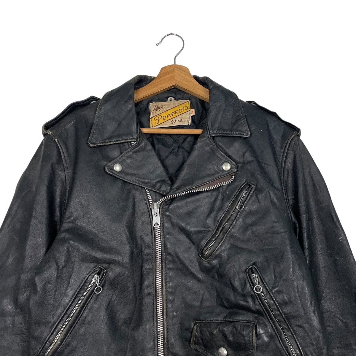 Schott Vtg 80s Schott Perfecto Double Colar Biker Leather Jacket Size US M / EU 48-50 / 2 - 2 Thumbnail