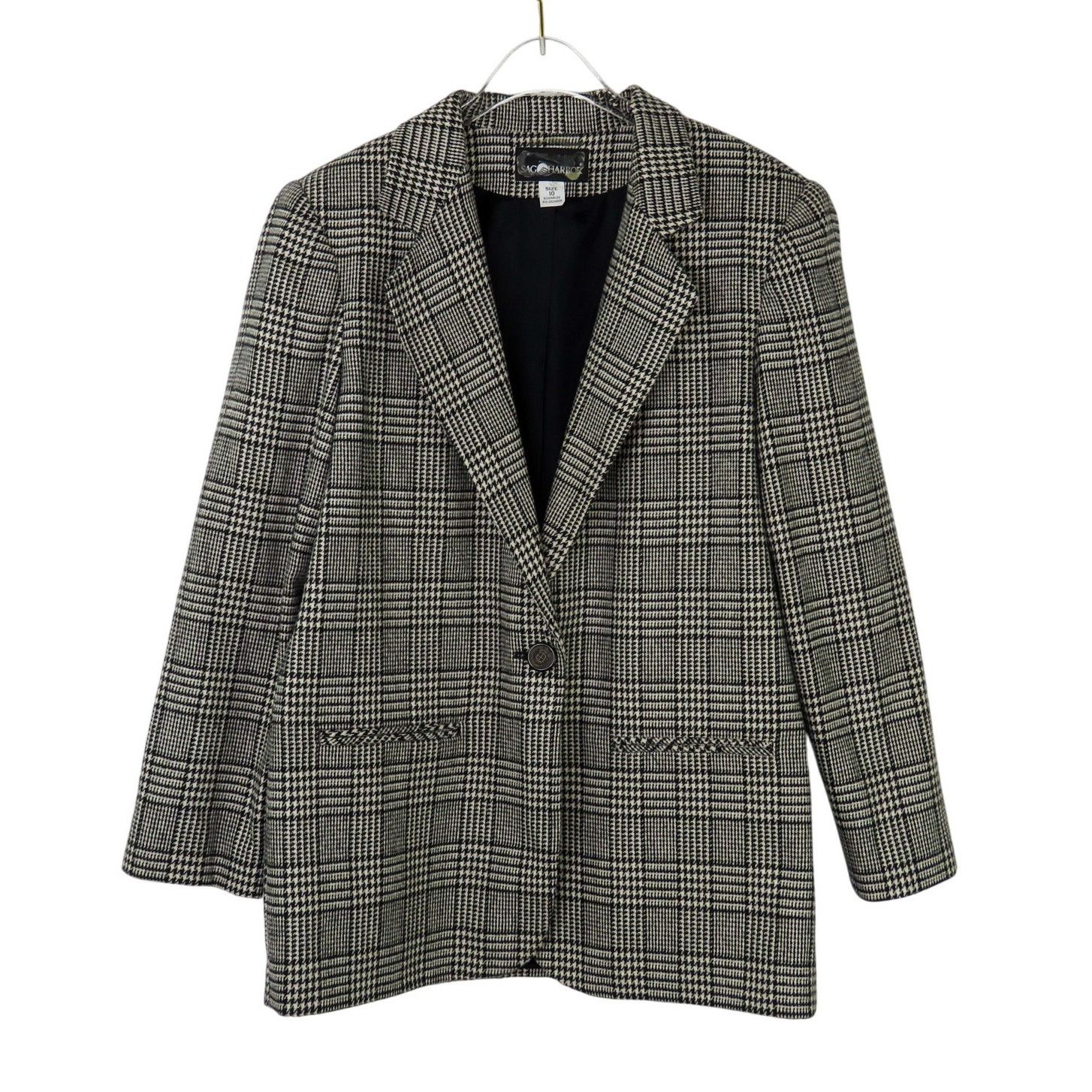 Vintage 90s Vintage Black & White Houndstooth Wool Blazer Jacket 10 Size L / US 10 / IT 46 - 1 Thumbnail