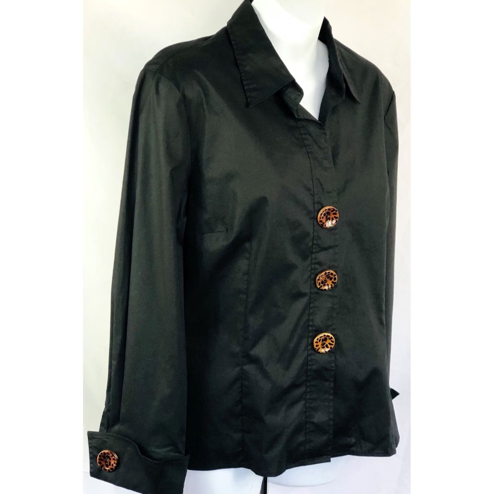 Vintage Spence Career Glam 90s Y2K top L Lg blk leopard buttons Cuffed Long Sleeve nwot Size L / US 10 / IT 46 - 2 Thumbnail