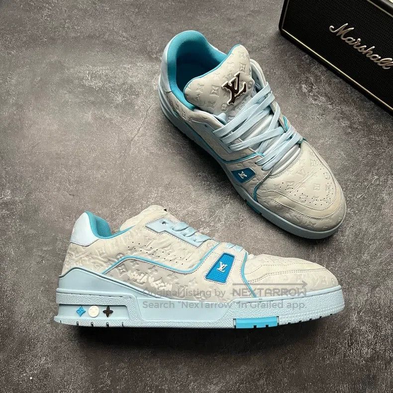 Louis Vuitton Louis Vuitton TRAINER TYLER White and Blue Full Print shoe Size US 9.5 / EU 42-43 - 5 Thumbnail