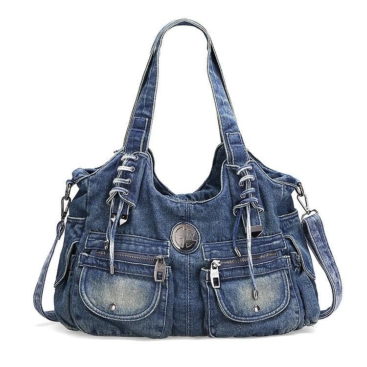 Vintage Y2k Casual Denim Tote Bag Hobo Bag with Pockets Size ONE SIZE - 1 Thumbnail