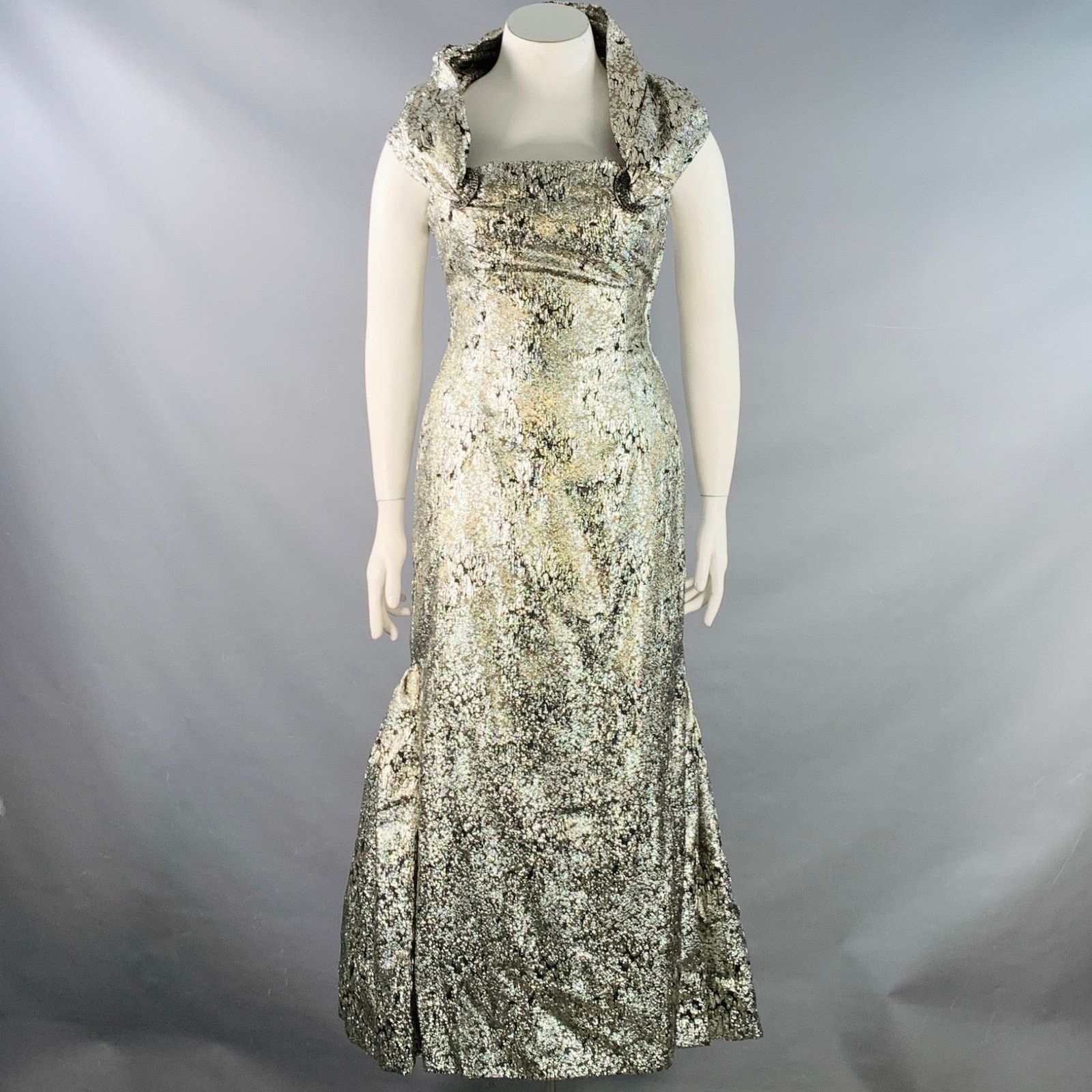 Other Size M Silver Black Gold Rayon Blend Marbled Evening Gown Size M / US 6-8 / IT 42-44 - 1 Thumbnail