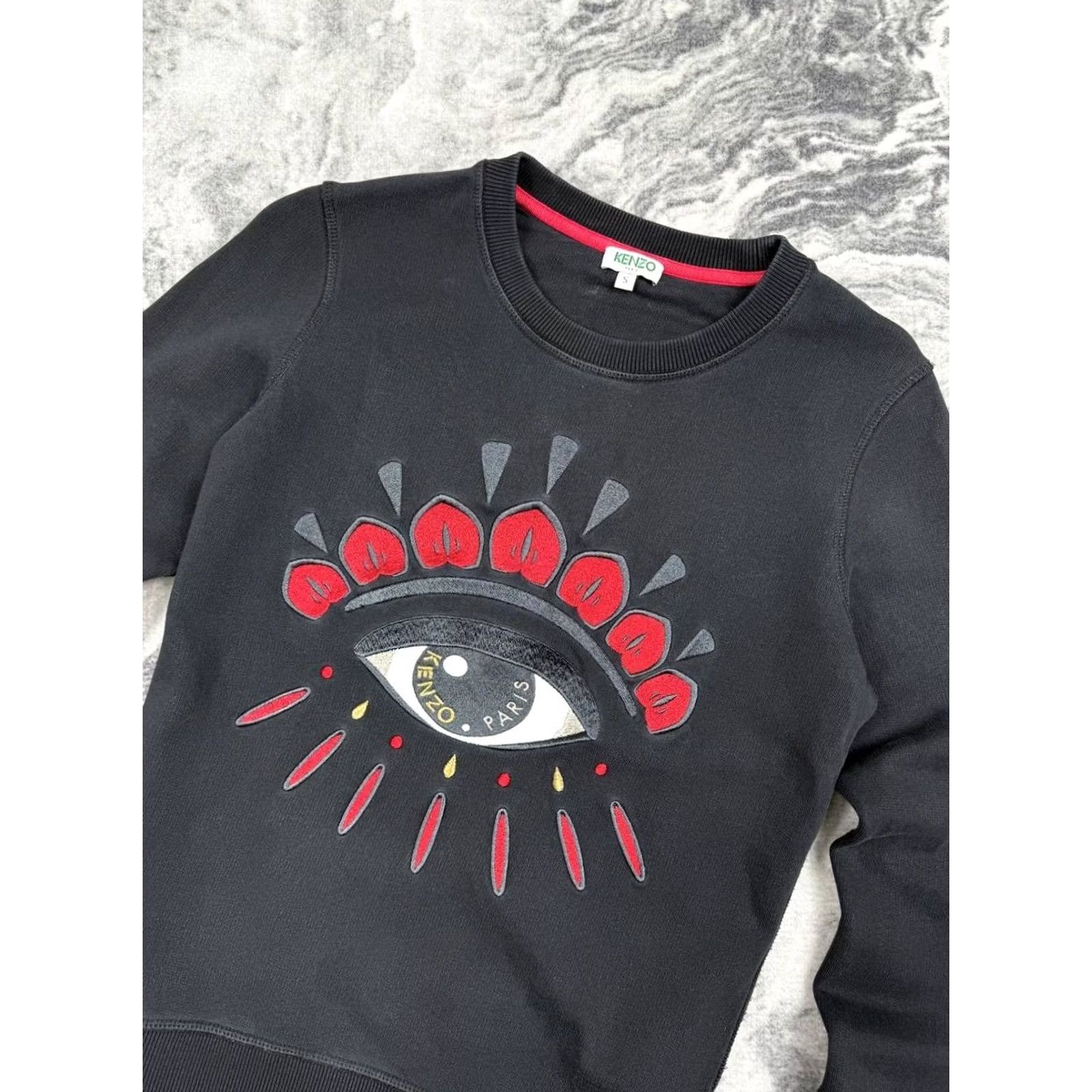 Kenzo KENZO Paris Eye Sweatshirt Women Size S Black Sweatshirt Embroidered Pullover Crew Neck All Seasons Activewear Size S / US 4 / IT 40 - 2 Thumbnail
