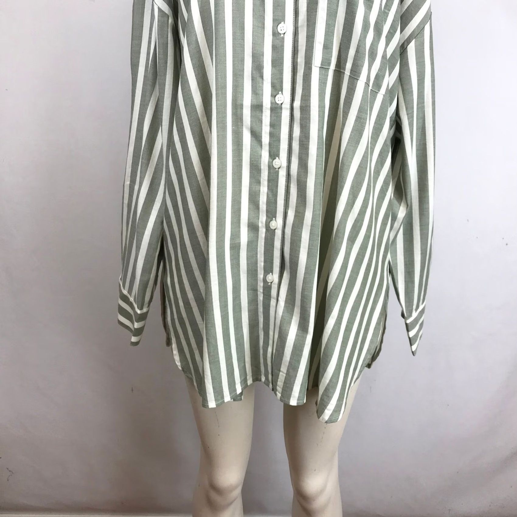 Torrid Torrid Olive Green White Striped Cotton Rayon Drop Shoulder Shirt L 0 12 Size L / US 10 / IT 46 - 3 Thumbnail