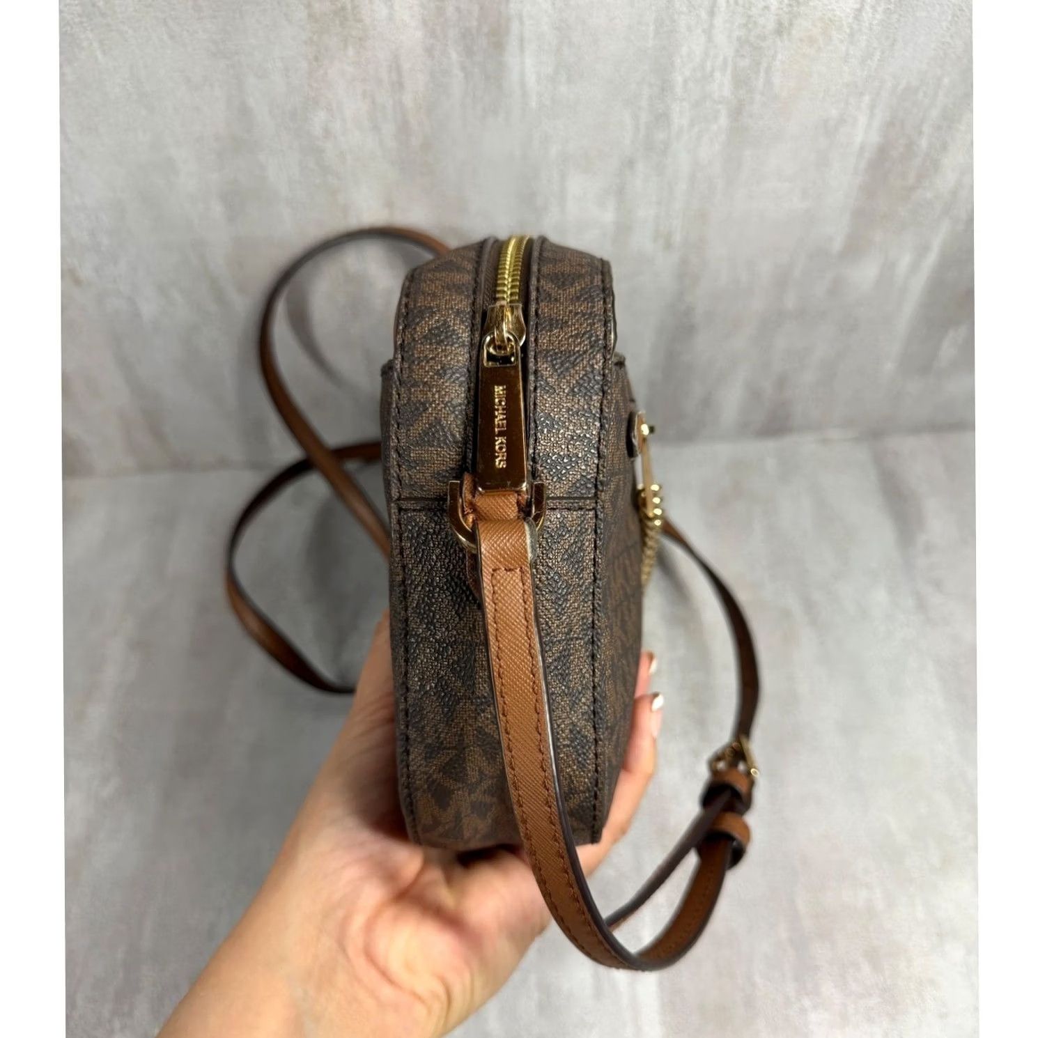 Michael Kors Michael Kors Jet Set Large East West Crossbody Bag Brown Logo Canvas Leather Acorn Strap Chain Flaw Size ONE SIZE - 3 Thumbnail