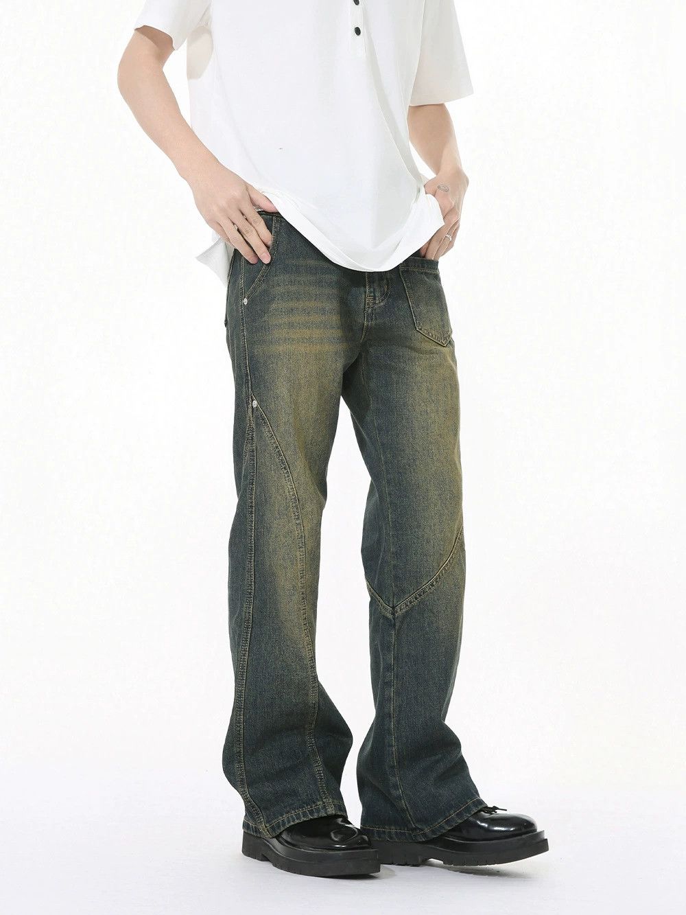 Jean Japanese cleanfit retro patchwork distressed flared jeans Size US 32 / EU 48 - 4 Thumbnail