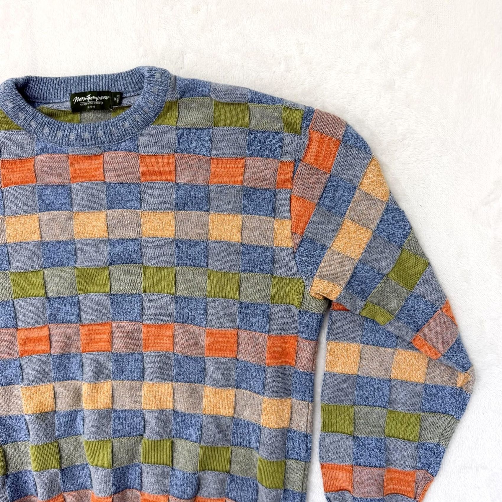 Jim Thompson Norm Thompson Sweater Mens Medium Multicolor Check Knit Crewneck Pullover Size US M / EU 48-50 / 2 - 3 Thumbnail