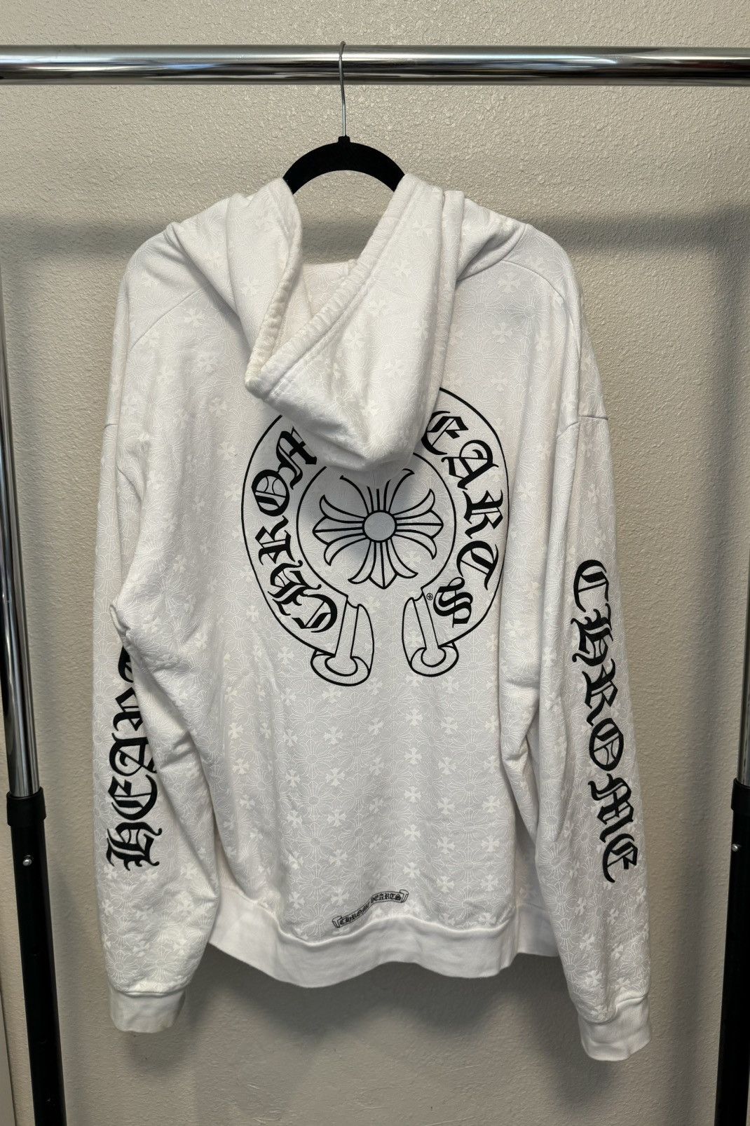 image of Chrome Hearts Plus Cross All Over Print Zip Up Hoodie in White, Men's (Size XL)