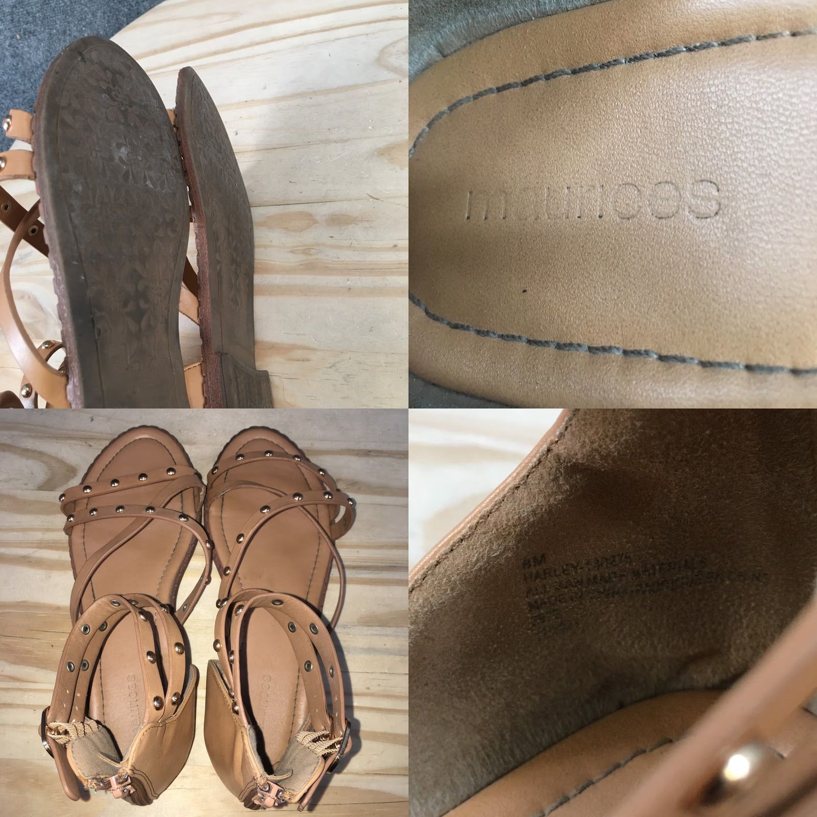 Vintage Maurices Sandals Womens 8 Harley Gladiator Brown Faux Leather Studded Flats Size US 8 / IT 38 - 9 Thumbnail