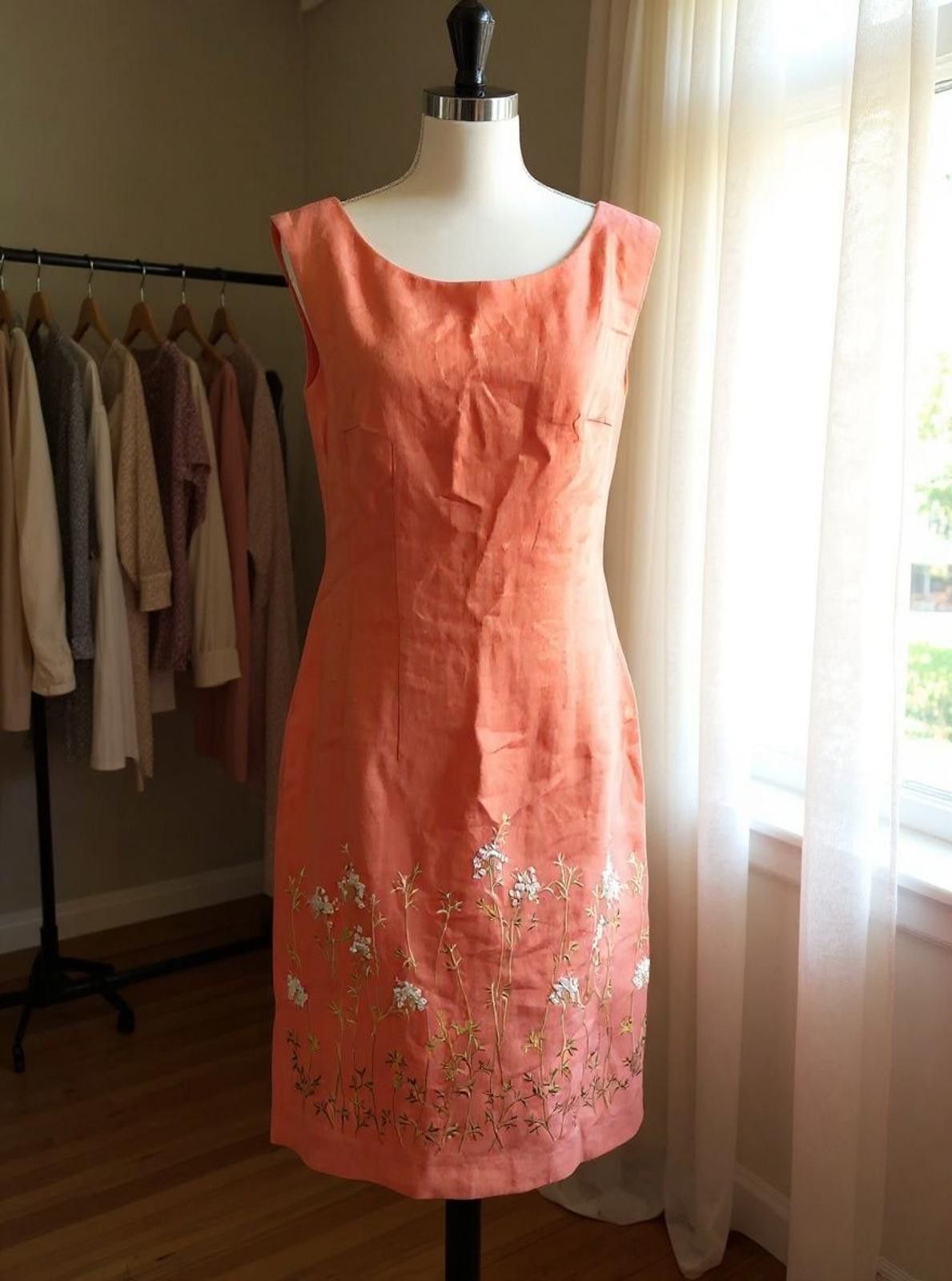 Other Maggy London Elegant Coral Midi Dress with Floral Embroidery Size M / US 6-8 / IT 42-44 - 3 Thumbnail