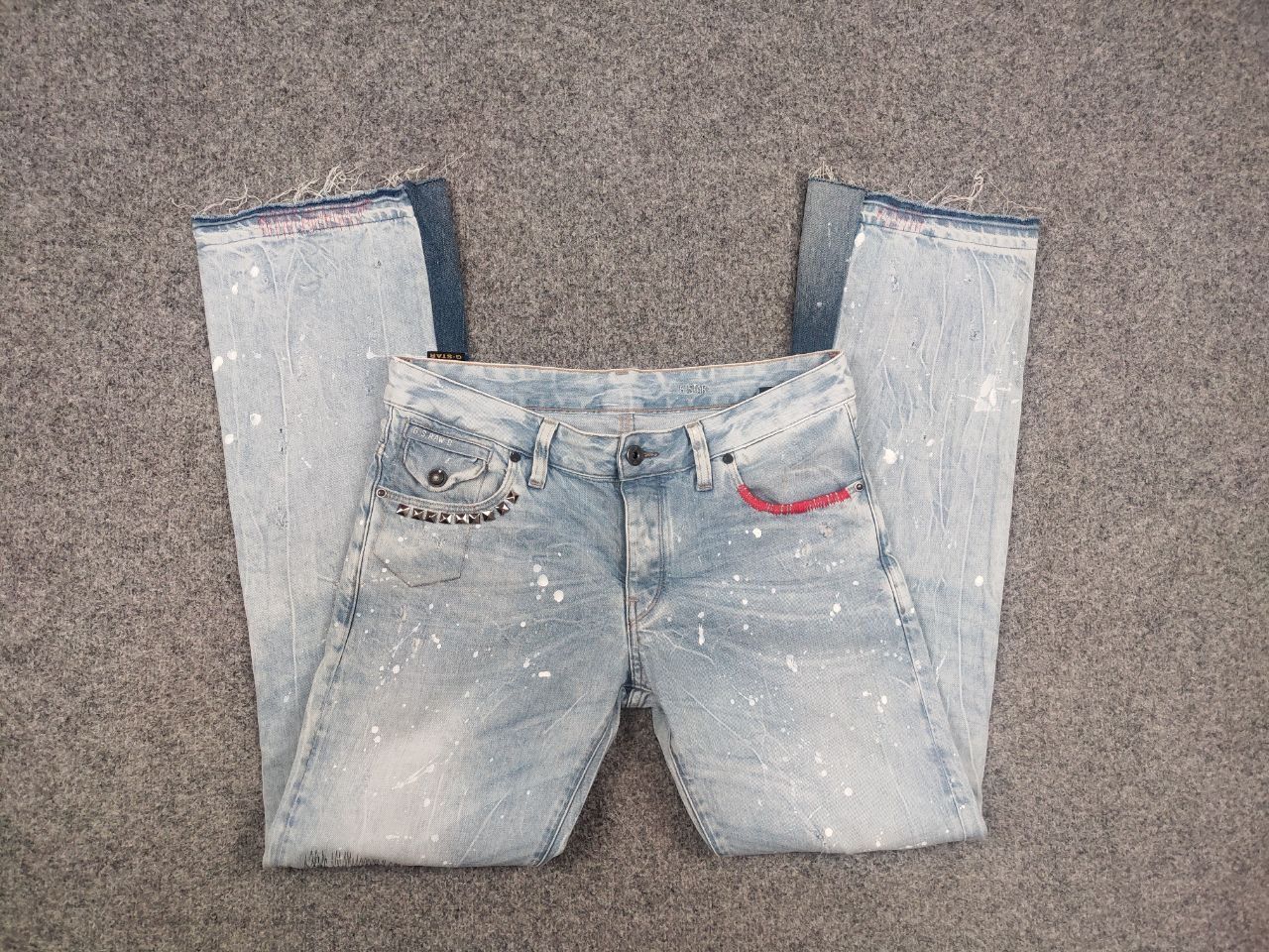 G-Star G star raw custom denim Flared le Grand Bleu peint Jeans Y2K Size US 33 - 13 Thumbnail