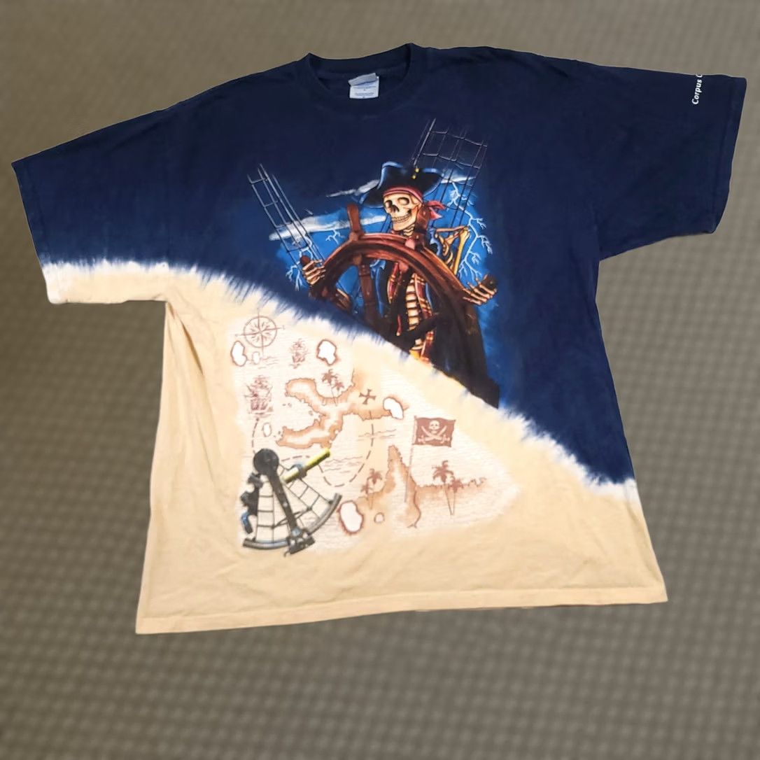 Vintage VINTAGE Pirate Skeleton Shirt Mens XL Map Nautical Compass Graphic Corpus Christi Tee Size US XL / EU 56 / 4 - 1 Thumbnail
