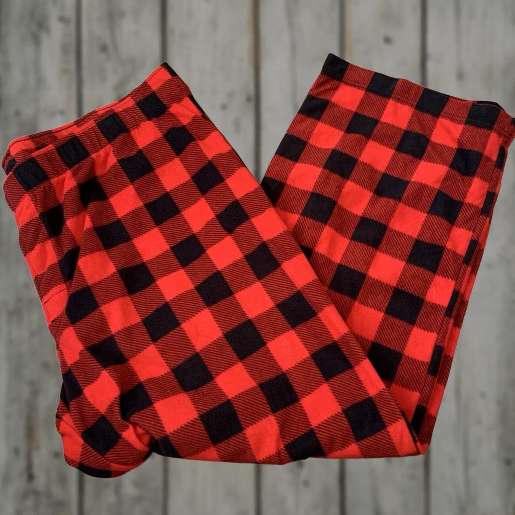 Vintage WONDERSHOP Fleece Pants Mens 3XL Red Black Buffalo Plaid Pajama Pants Lounge Sleepwear Winter Holiday Classic Elastic Waist Machine Washable Size US 39 - 1 Thumbnail