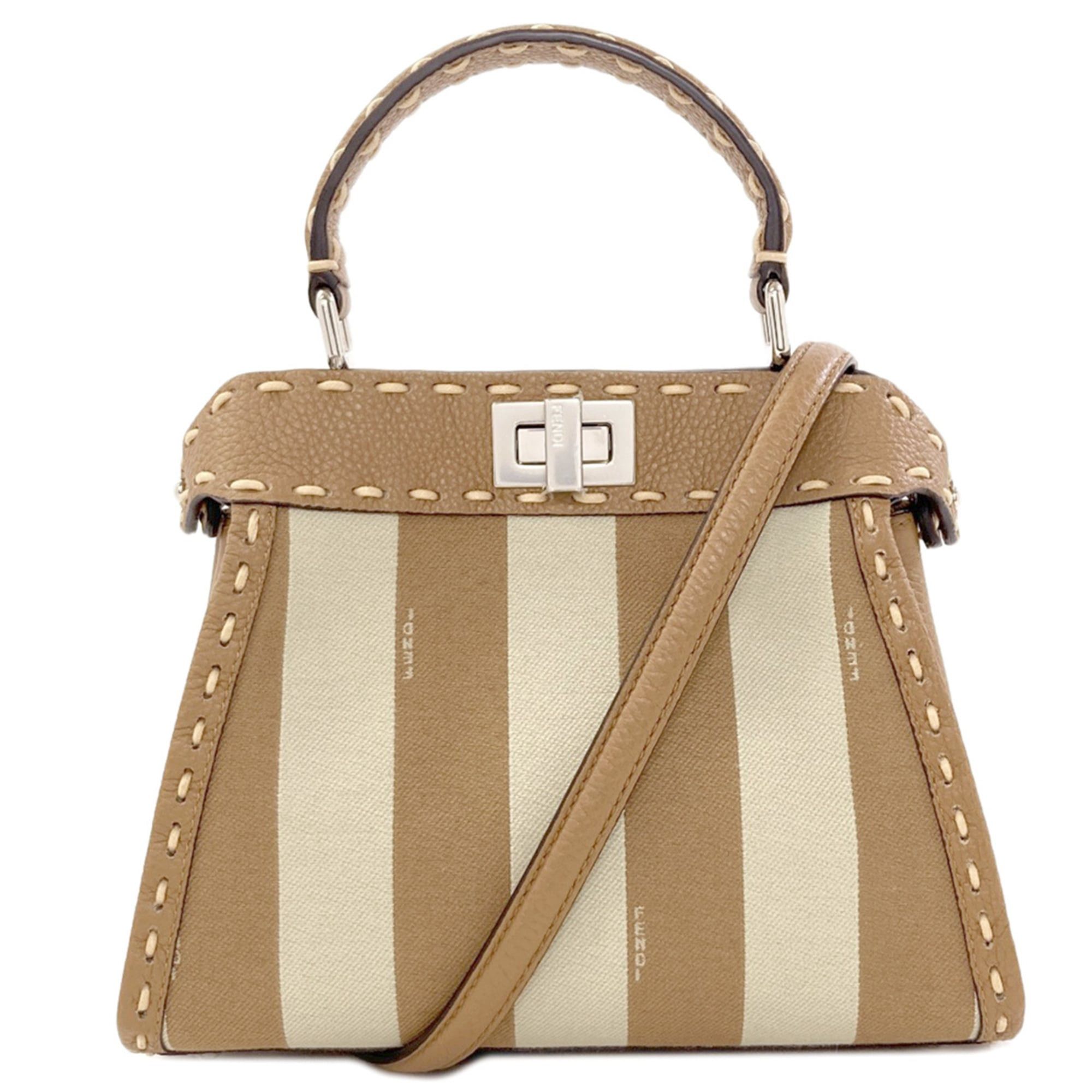Fendi Fendi Peekaboo Mini Selleria Pecan Stripe 2-Way Handbag Canvas Women's FENDI Size ONE SIZE - 1 Thumbnail