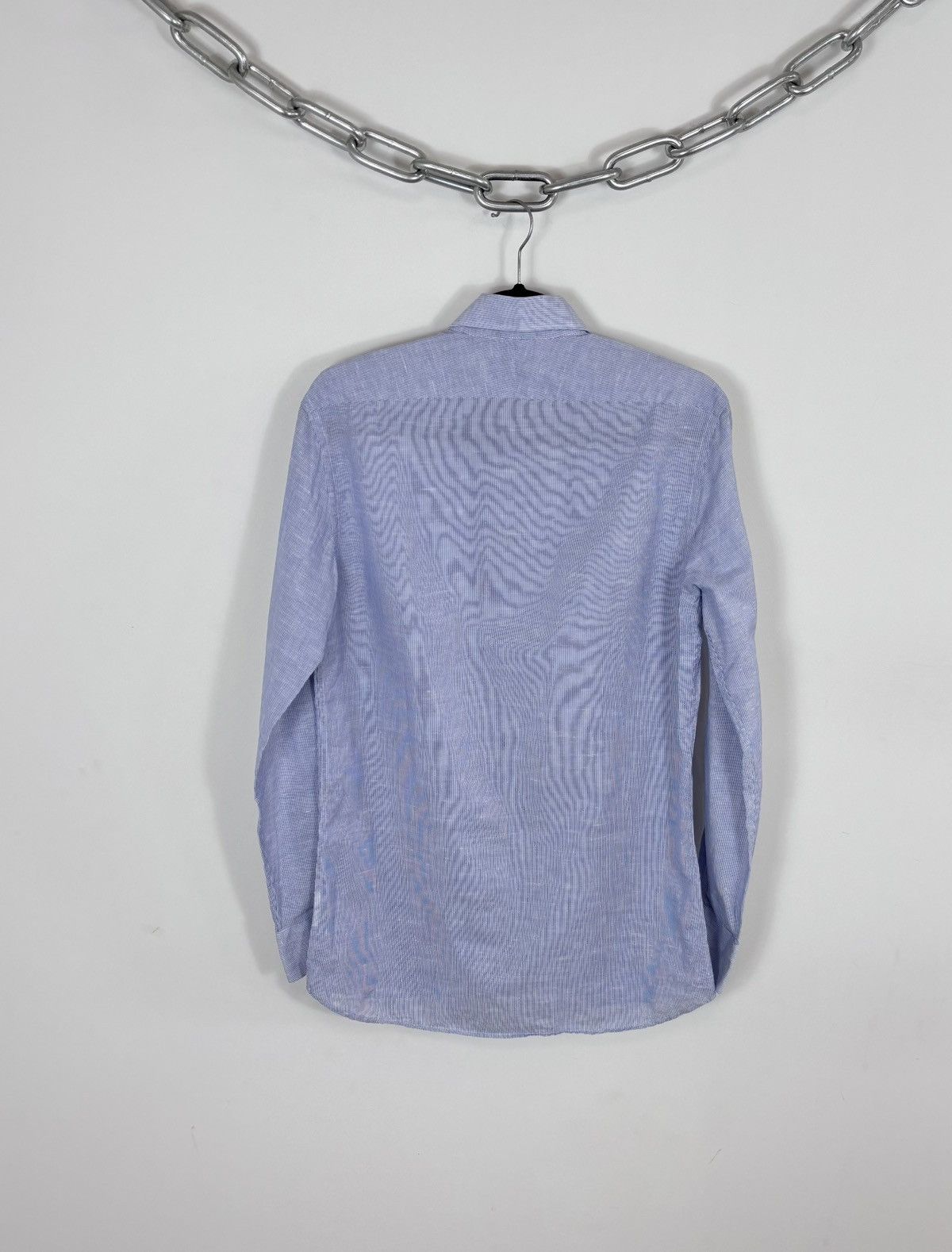 Suitsupply Suitsupply Light Blue Striped Cotton Linen Button Up Shirt Size US S / EU 44-46 / 1 - 14 Thumbnail
