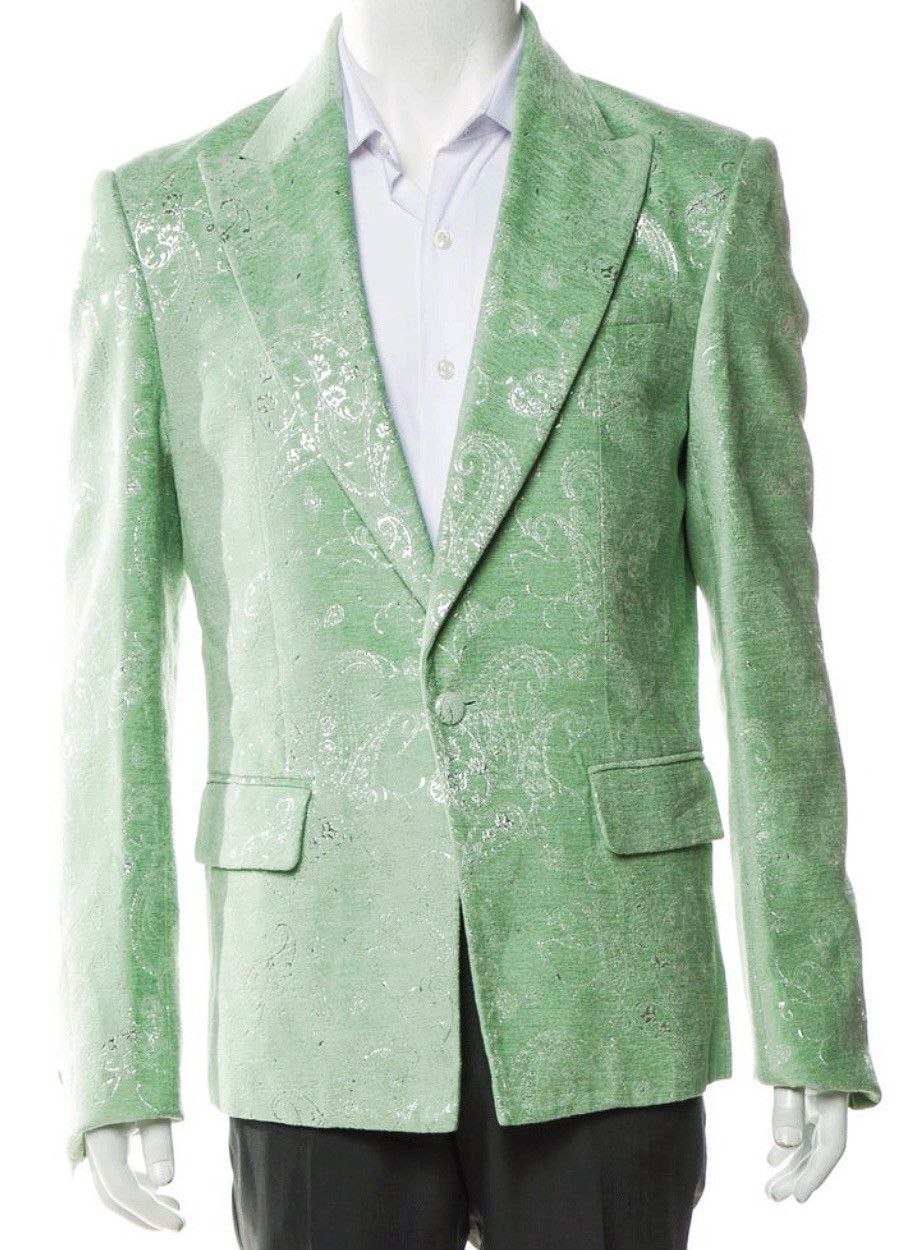 Amiri AMIRI PALE LIME VELVET JACQUARD PAISLEY LUREX TUXEDO JACKET Size 50R - 1 Thumbnail