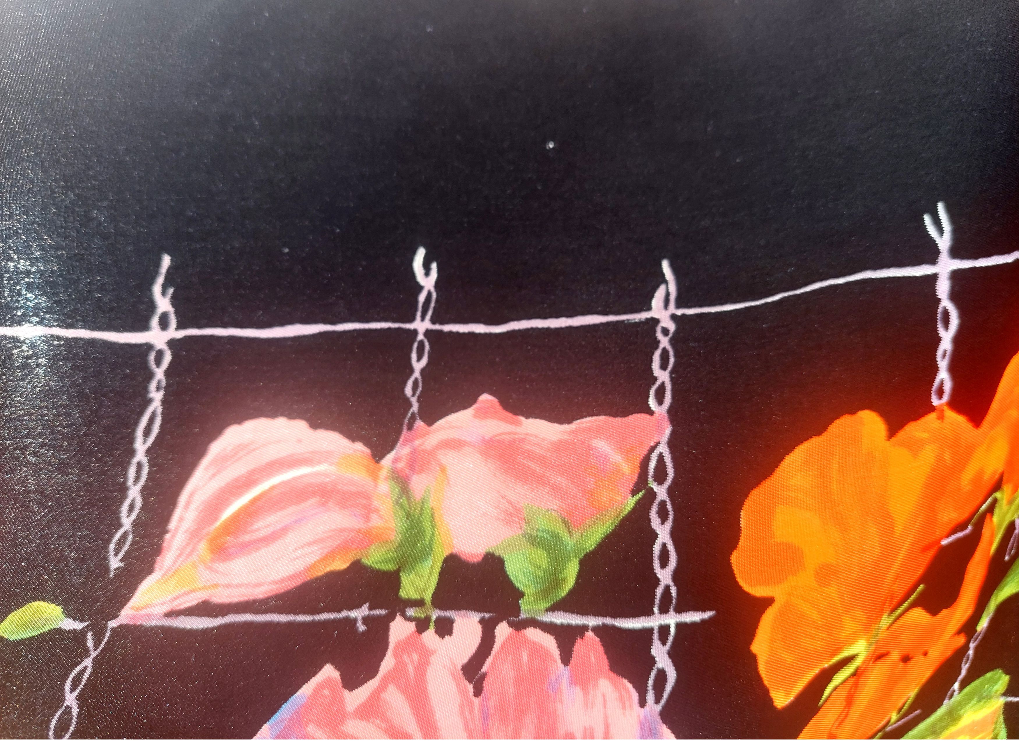 Other Vintage Edouard Marcel Sandoz Black Silk Scarf Floral Print Size ONE SIZE - 15 Thumbnail