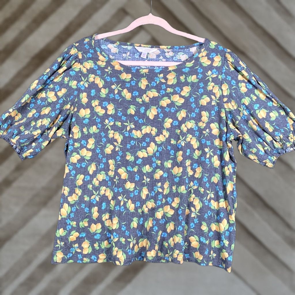 Lauren Conrad LC Lauren Conrad Womens Shirt Multi Lemon Short Sleeve Stretch XL Crew Neck T-Shirt Casual Workwear Size XL / US 12-14 / IT 48-50 - 1 Thumbnail