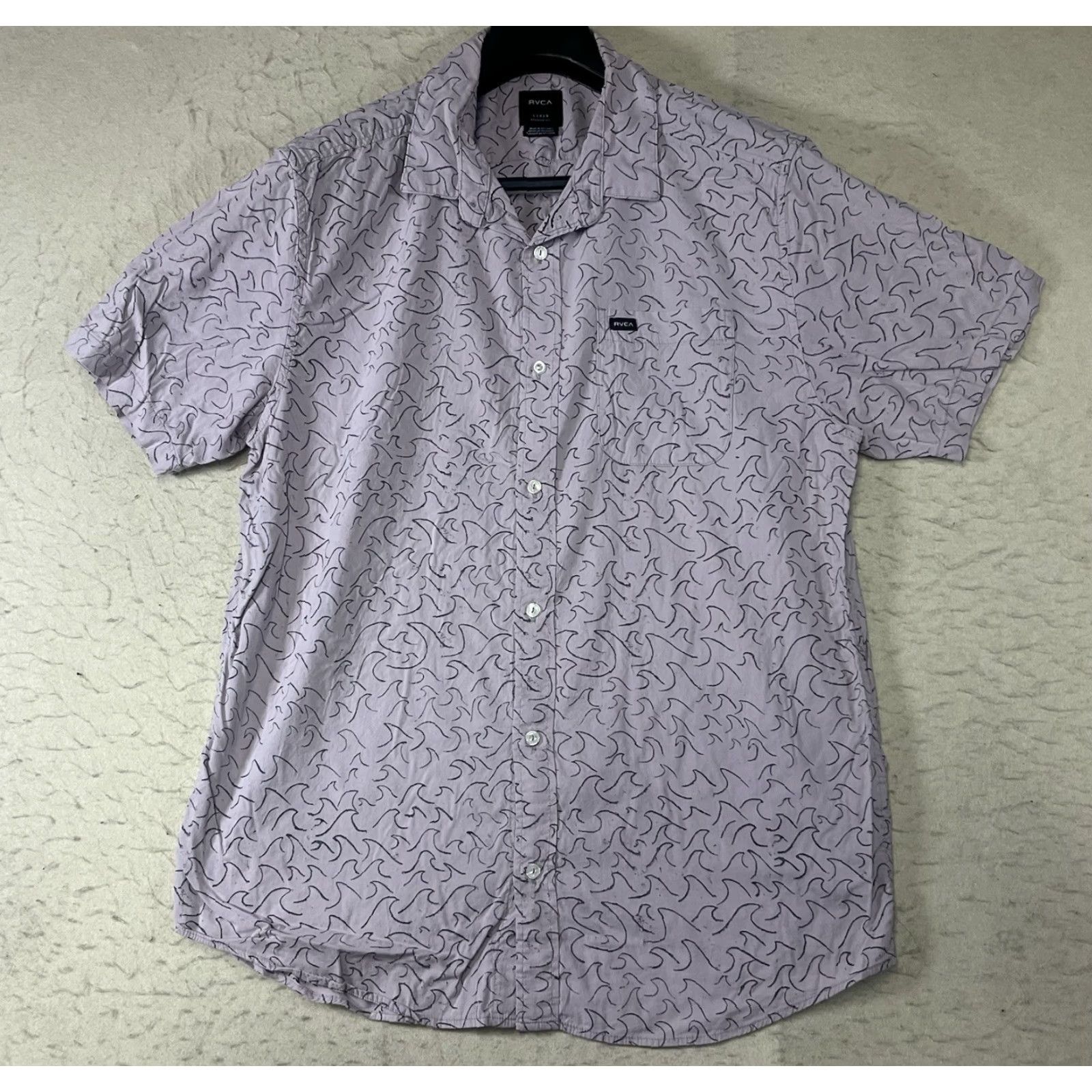 RVCA RVCA Shirt Button-Up Mens Large Short Sleeve Purple Size US L / EU 52-54 / 3 - 2 Thumbnail