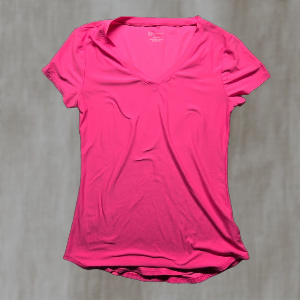 Vintage No Boundaries S 4/6 Soft Pink VNeck Short Sleeve Athletic Top Stretch Activewear Size S / US 4 / IT 40 - 1 Thumbnail