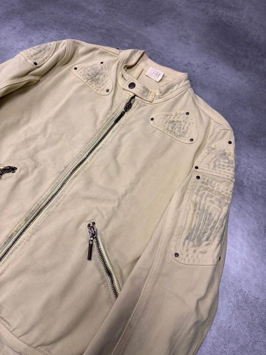 Just Cavalli 2000s Cavalli Biker Reinforced Beige Denim Jacket Size US M / EU 48-50 / 2 - 2 Thumbnail