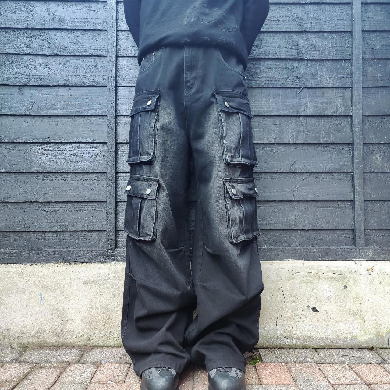 Other Black Faded Wide Leg Quad Cargo Jeans Size US 32 / EU 48 - 2 Thumbnail