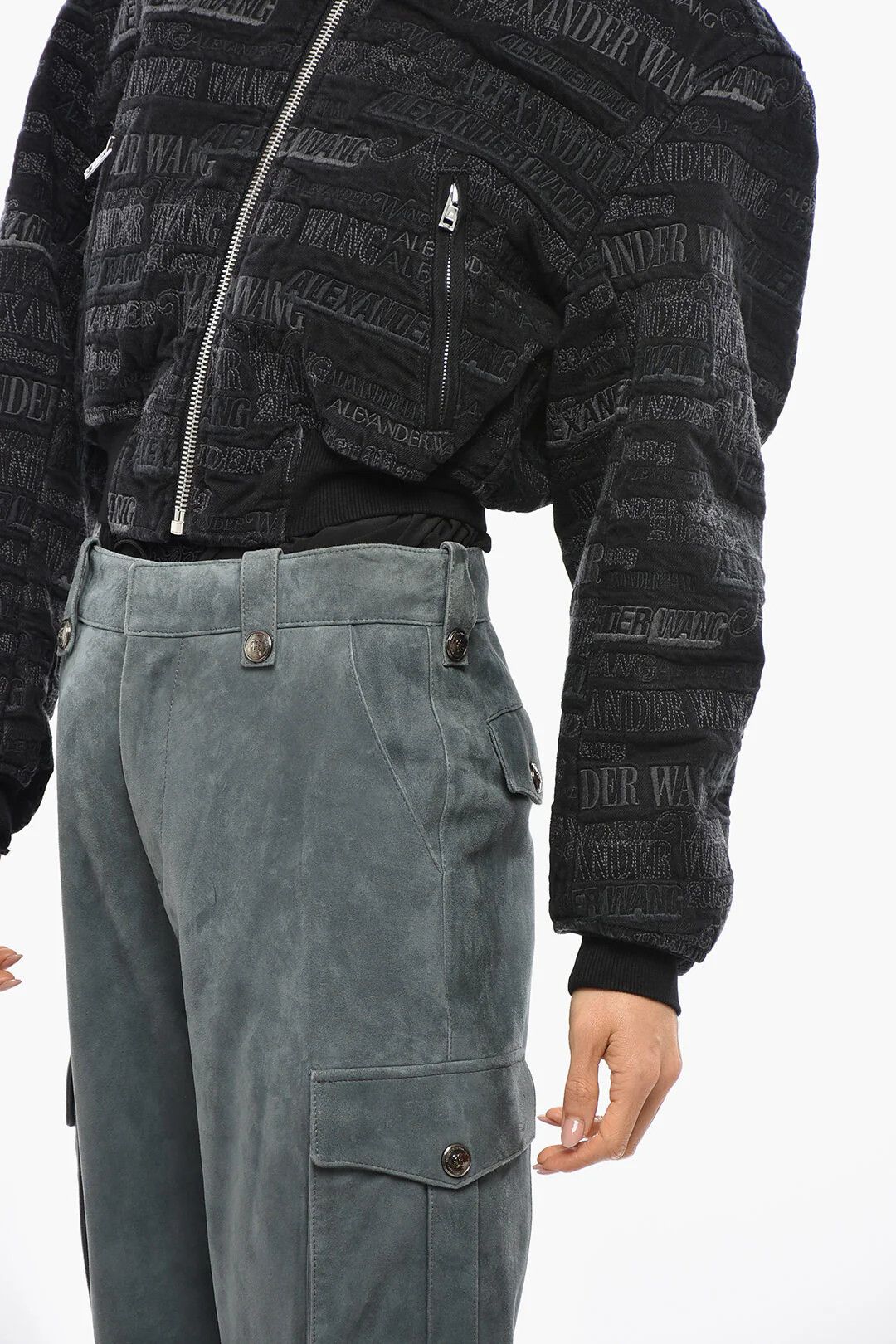 Alexander Wang og1mm0426 Embroidered Denim Cropped-Fit Bomber Jacket Black Size XS / US 0-2 / IT 36-38 - 2 Thumbnail