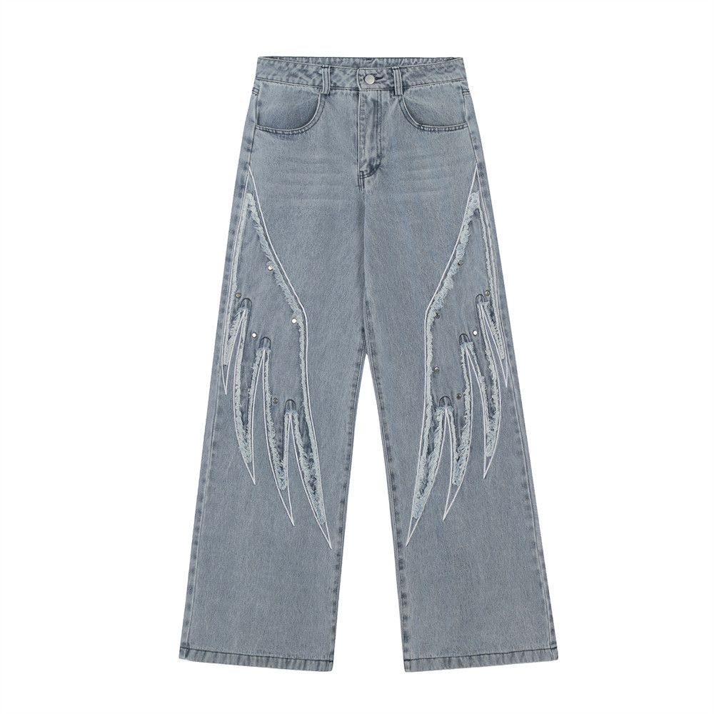 Japanese Brand × Jean Street fashion wings embroidered straight jeans y2k Size US 34 / EU 50 - 1 Thumbnail