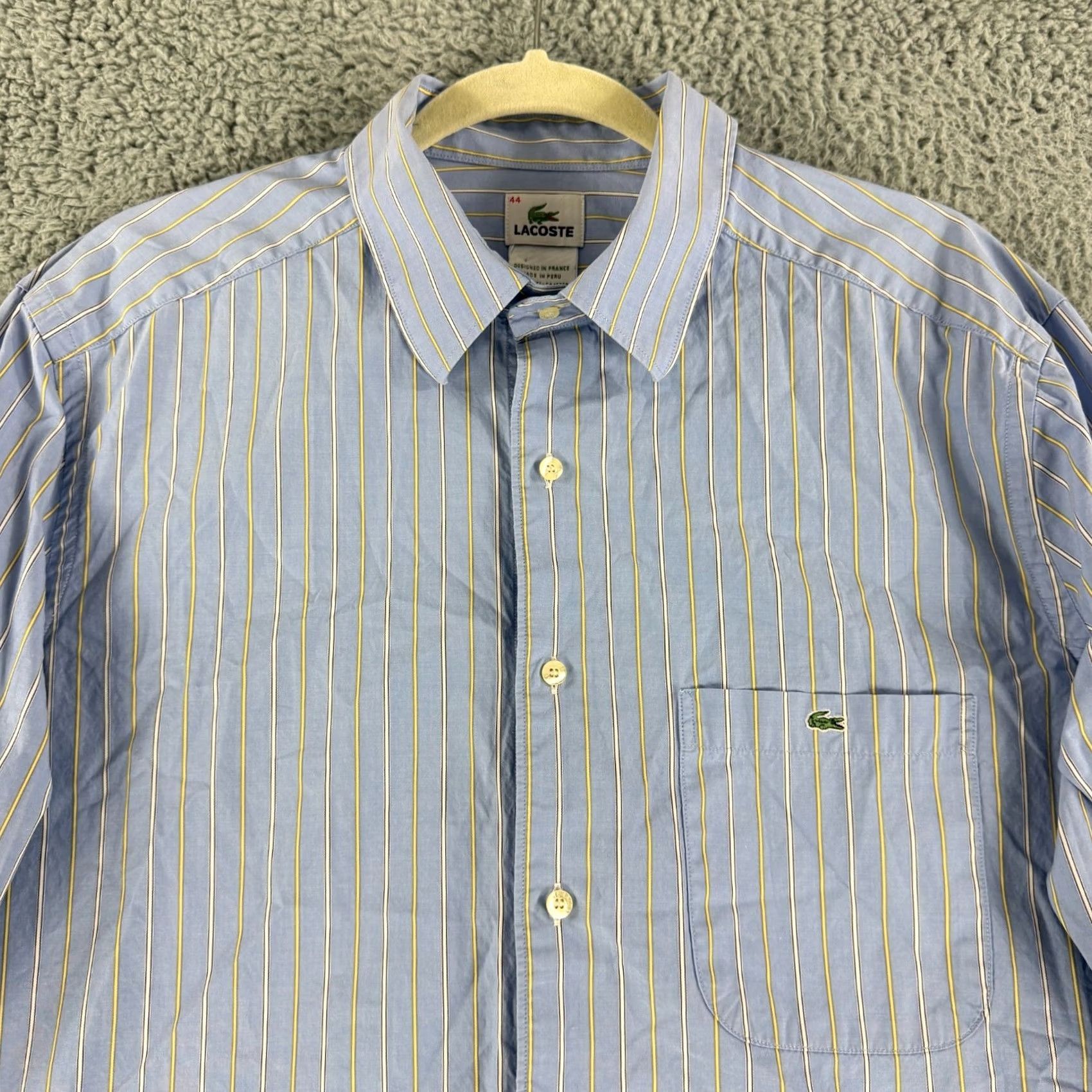 Lacoste Lacoste Button-Up Shirt Mens XL Blue Stripe 100% Cotton Long Sleeve Cardigan? Size US XL / EU 56 / 4 - 2 Thumbnail