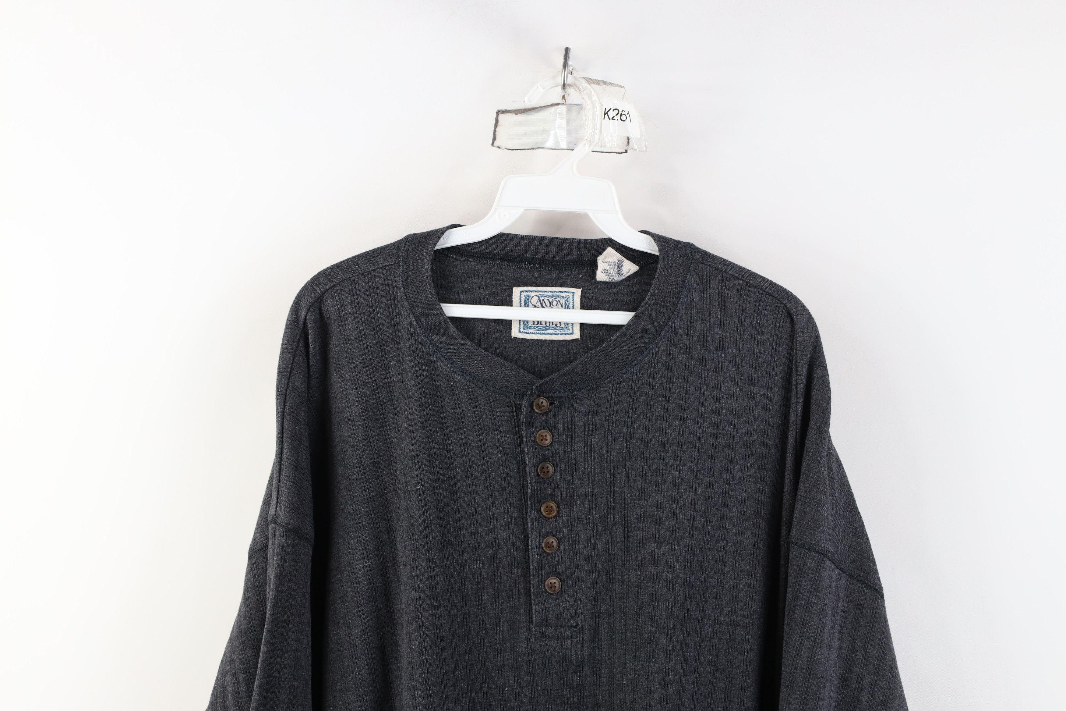 Vintage Vintage 90s Streetwear Knit Long Sleeve Henley T-Shirt Gray Size US XL / EU 56 / 4 - 2 Thumbnail