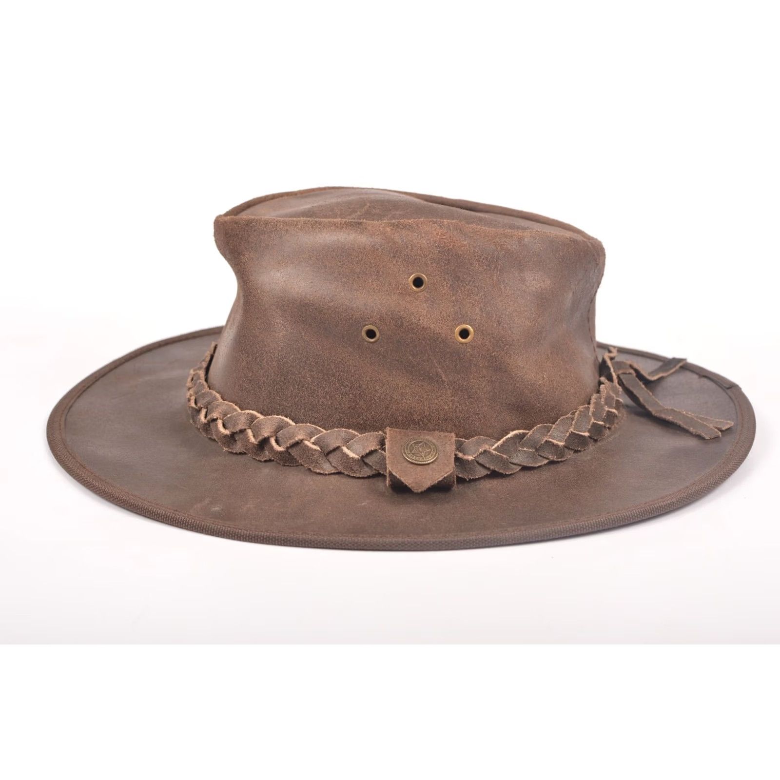 Vintage Aussie Leather Cowboy Western Australian Hat Men M Brown Solid Pattern Size M Mens Size ONE SIZE - 7 Thumbnail