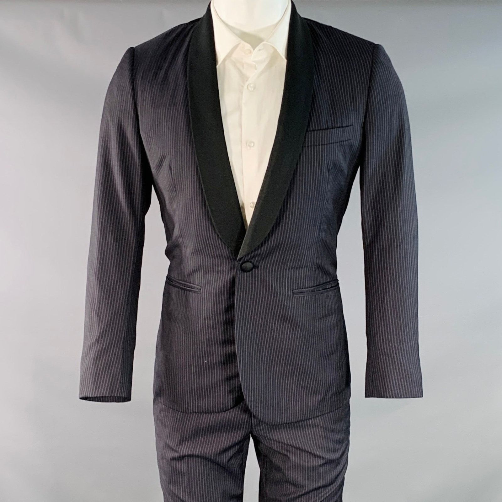 Band Of Outsiders BAND OF OUTSIDERS Regular Navy Black Stripe Wool Tuxedo Size 38R - 1 Thumbnail