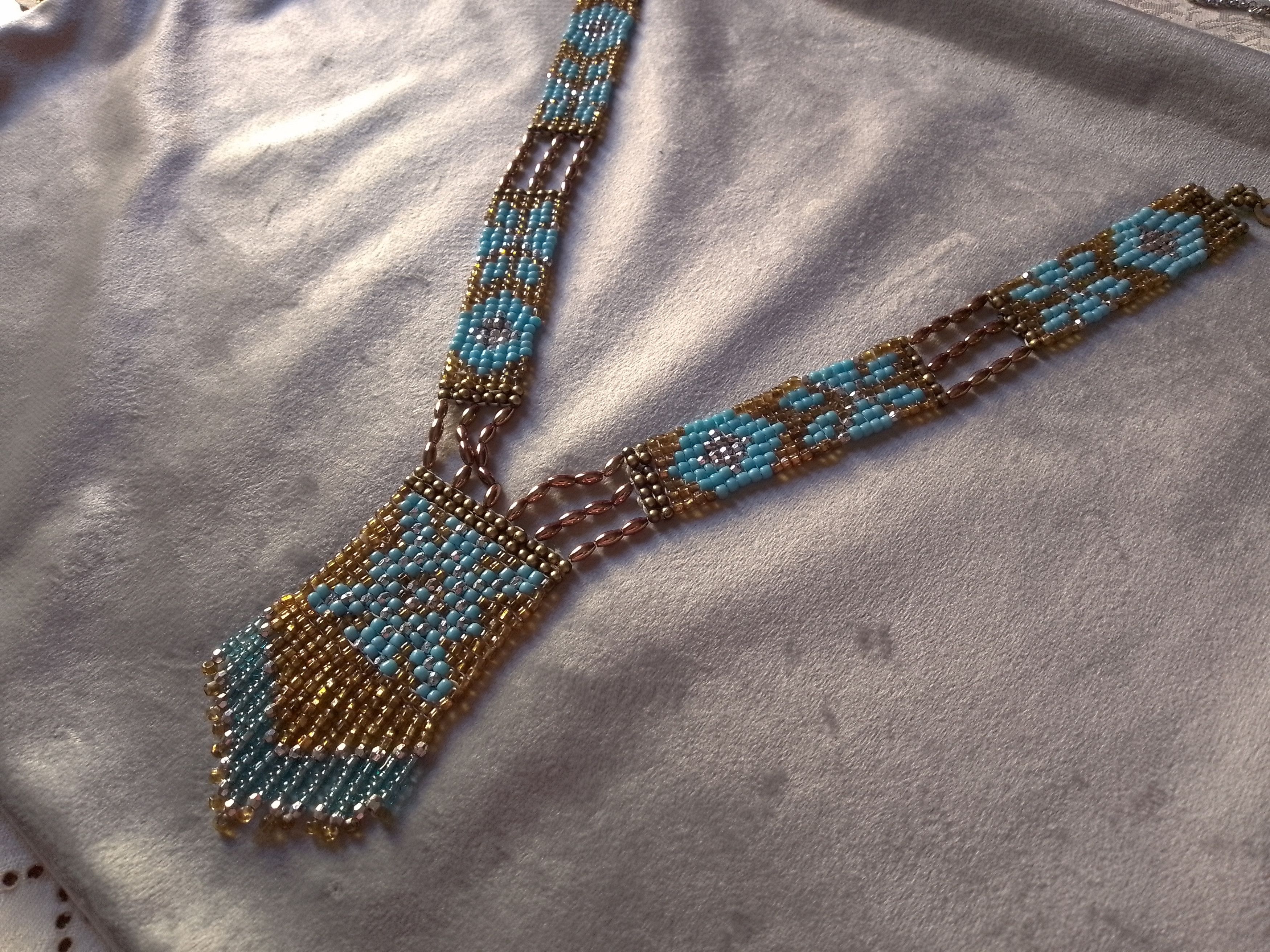 Handmade Necklace Long Native American Ethnic Blue/Gold Size ONE SIZE - 5 Thumbnail
